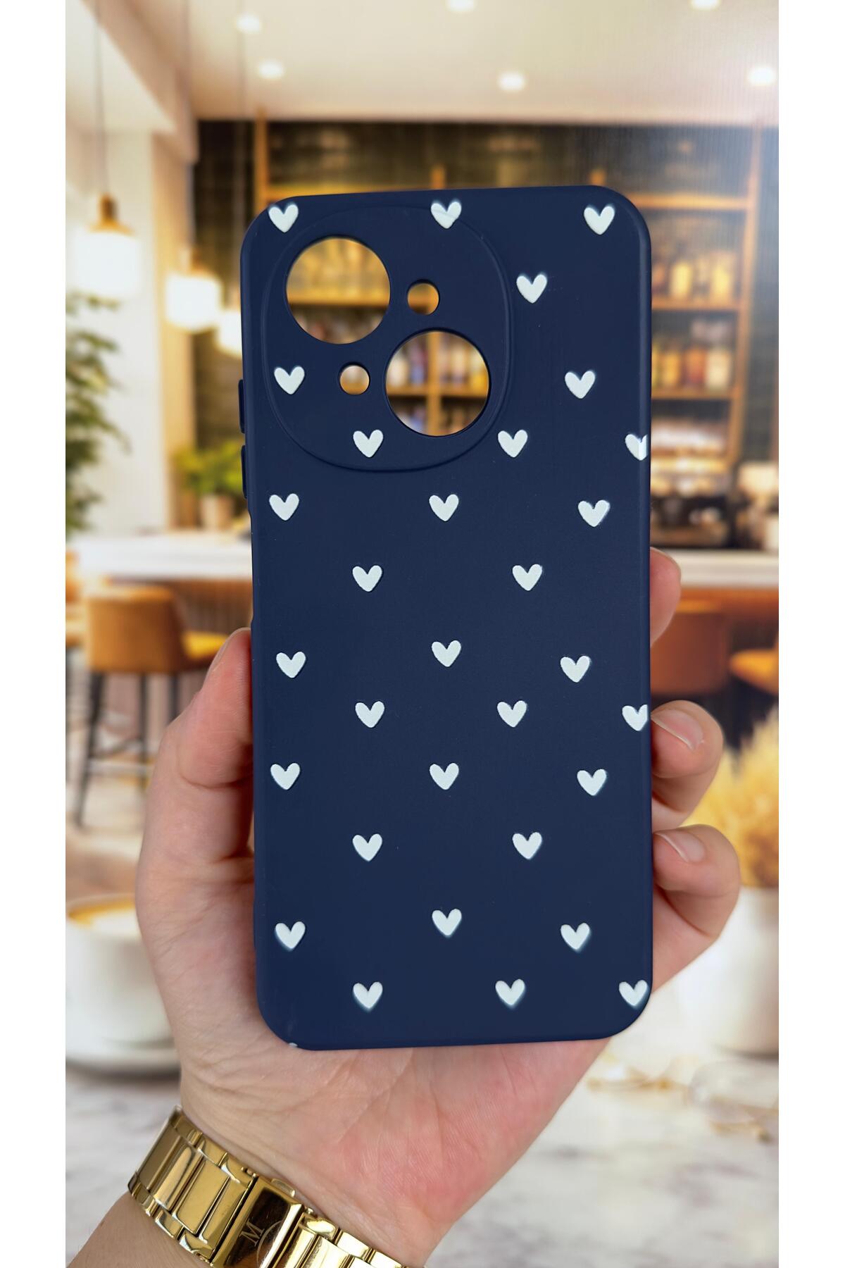 Tecno Spark Go1 Uyumlu Mini Beyaz Kalp Desenli Silikon Darbe Emici Klasik Korumalı Rubber Kılıf