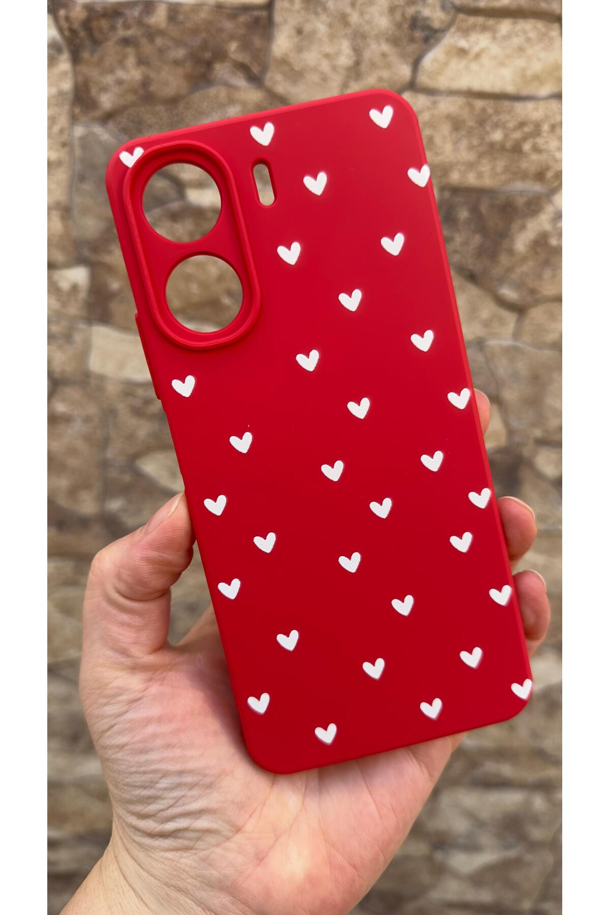 REDMİ 13C Uyumlu Mini Beyaz Kalp Desenli Silikon Darbe Emici Kamera Korumalı Yumuşak RUBBER Kılıf