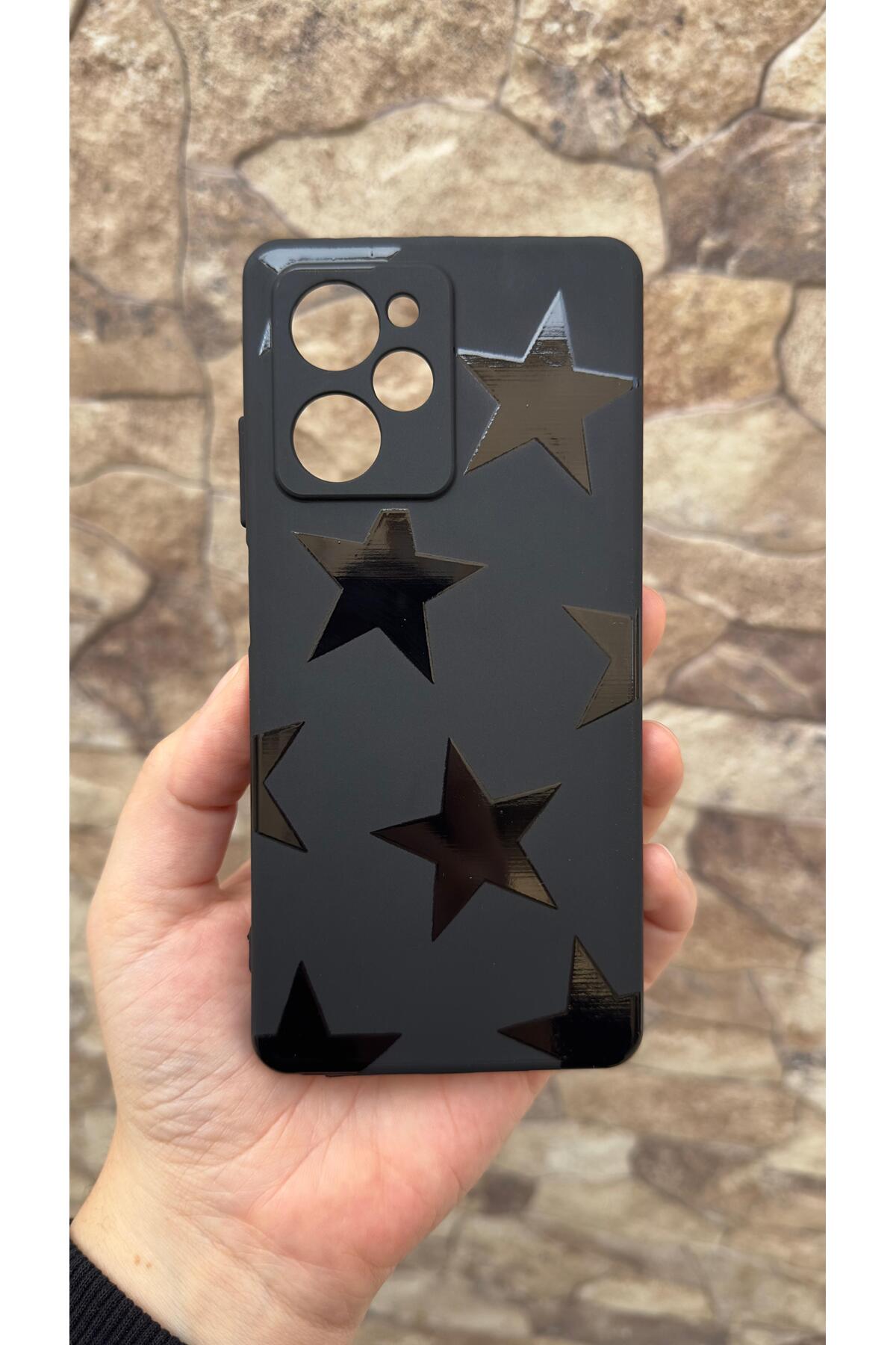 POCO X5 PRO Uyumlu Star Desenli Silikon Darbe Emici Klasik Korumalı Rubber Kılıf