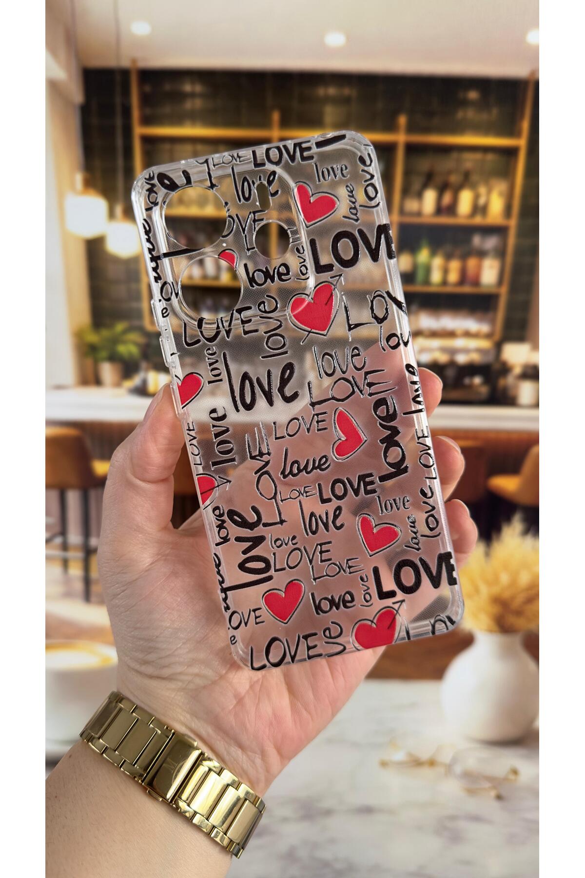 Redmi Note 14 Uyumlu Love Yazı Desenli Şeffaf Darbe Emici Kamera Korumalı Clear Kılıf