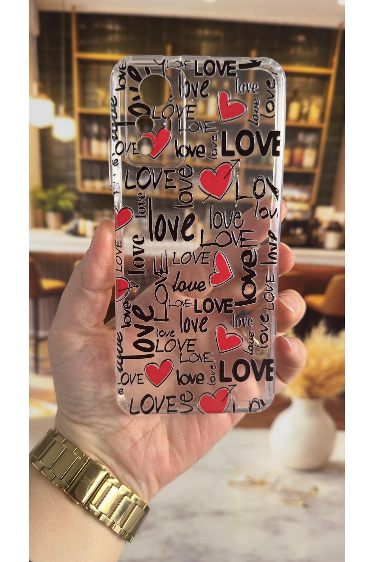 Xiaomi Redmi Note 12S Uyumlu Love Yazı Desenli Şeffaf Darbe Emici Kamera Korumalı Clear Kılıf