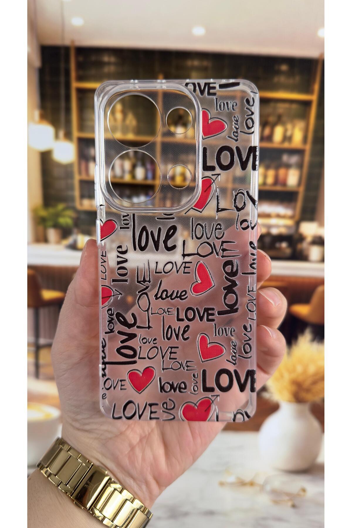 Redmi Note 13 Pro 4G Uyumlu Love Yazı Desenli Şeffaf Darbe Emici Kamera Korumalı Clear Kılıf