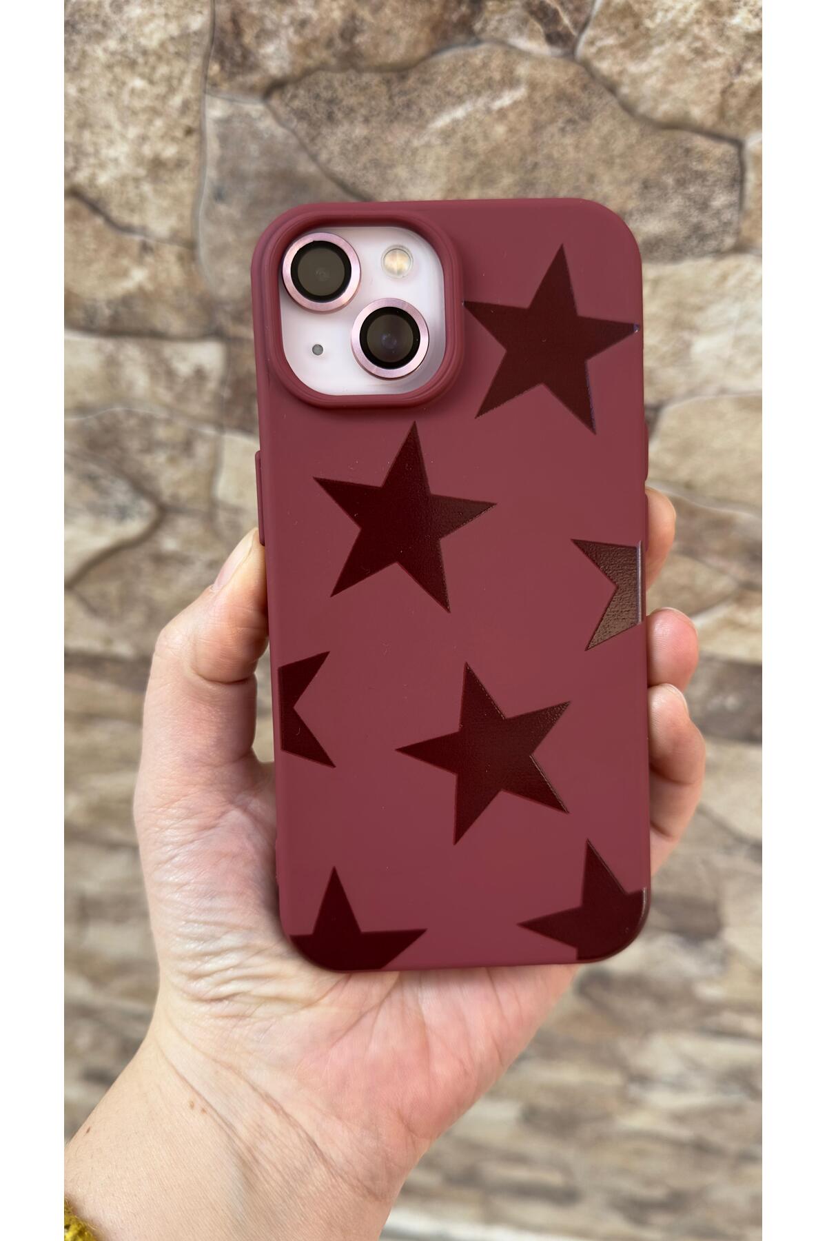 iPhone 15 Uyumlu Bordo Star Silikon Darbe Emici Korumalı Klasik Rubber Kılıf