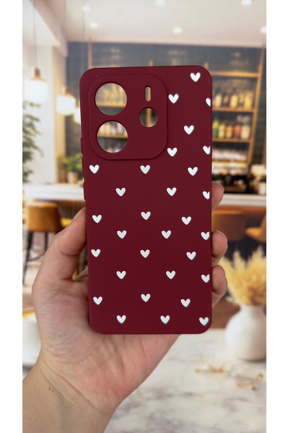 Xiaomi Redmi Note 14 Uyumlu Beyaz Kalp Desenli Silikon Darbe Emici Klasik Korumalı Rubber Kılıf