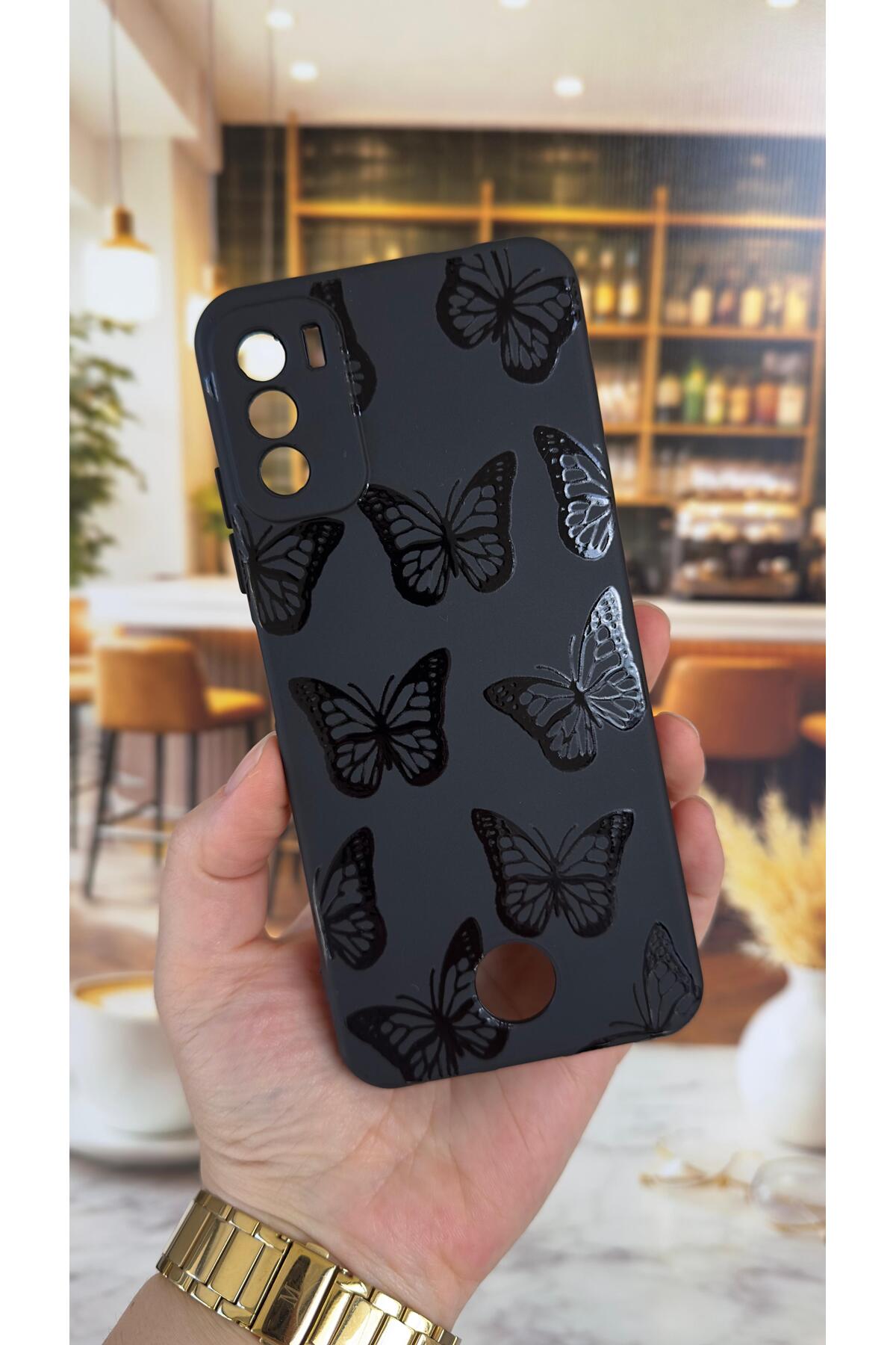 REEDER S19 MAX PRO S Uyumlu Siyah Kelebek Desenli Silikon Darbe Emici Klasik Korumalı Rubber Kılıf