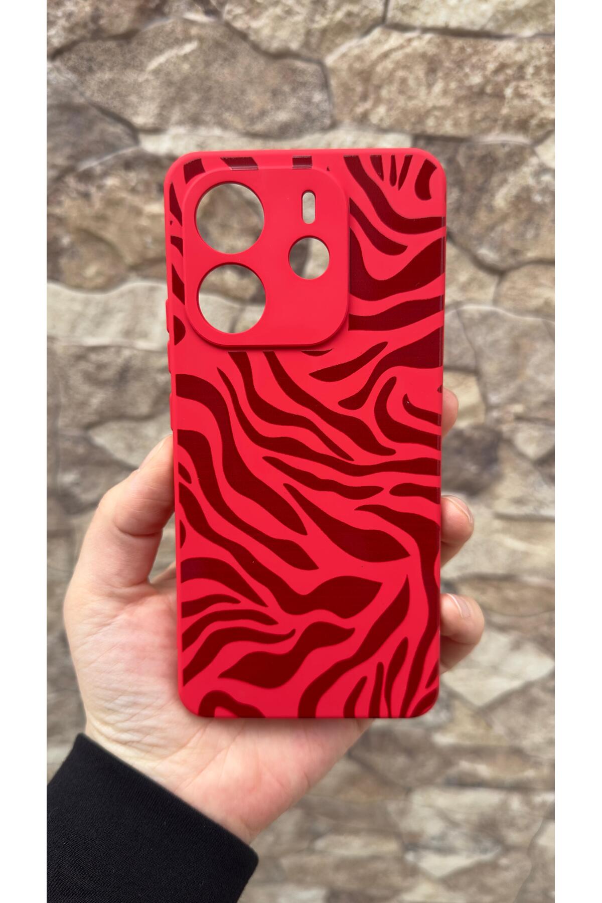 Redmi Note 14 Uyumlu Kırmızı Zebra Desenli Silikon Darbe Emici Klasik Korumalı Rubber Kılıf