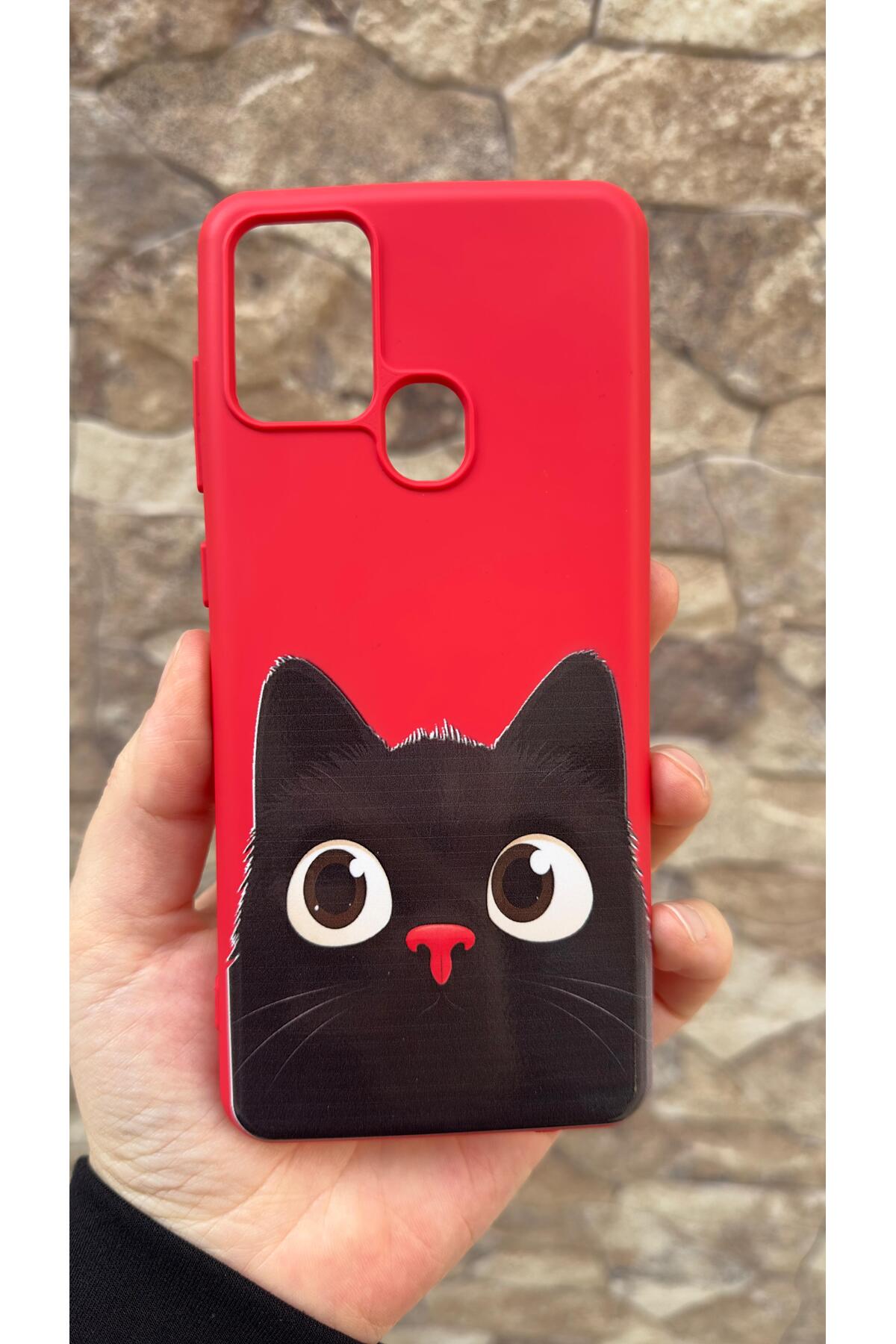 Samsung Galaxy A21s Uyumlu Sevimli Siyah Kedi Desenli Silikon Darbe Emici Klasik Korumalı Kılıf