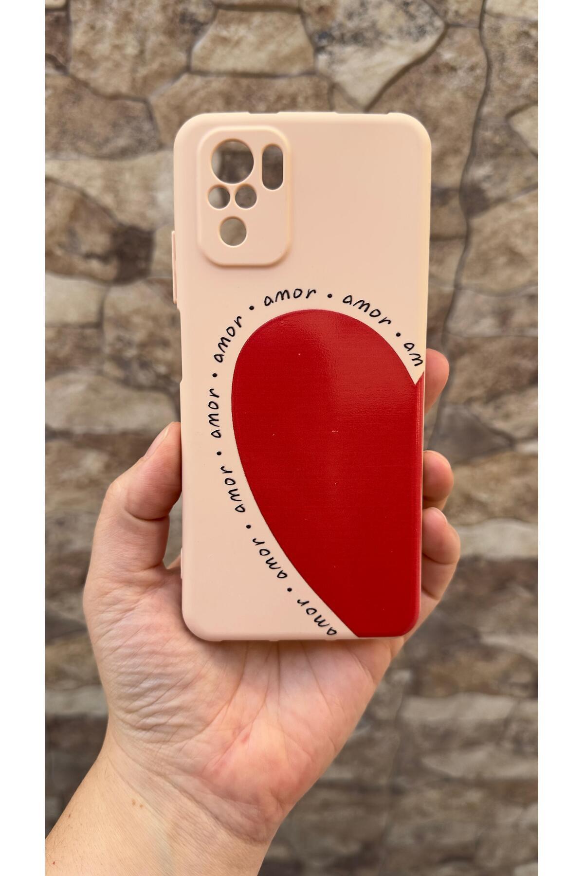 Xiaomi Redmi Note 10 ve 10S Uyumlu Amor Kalp Silikon Darbe Emici Klasik Korumalı Rubber Kılıf