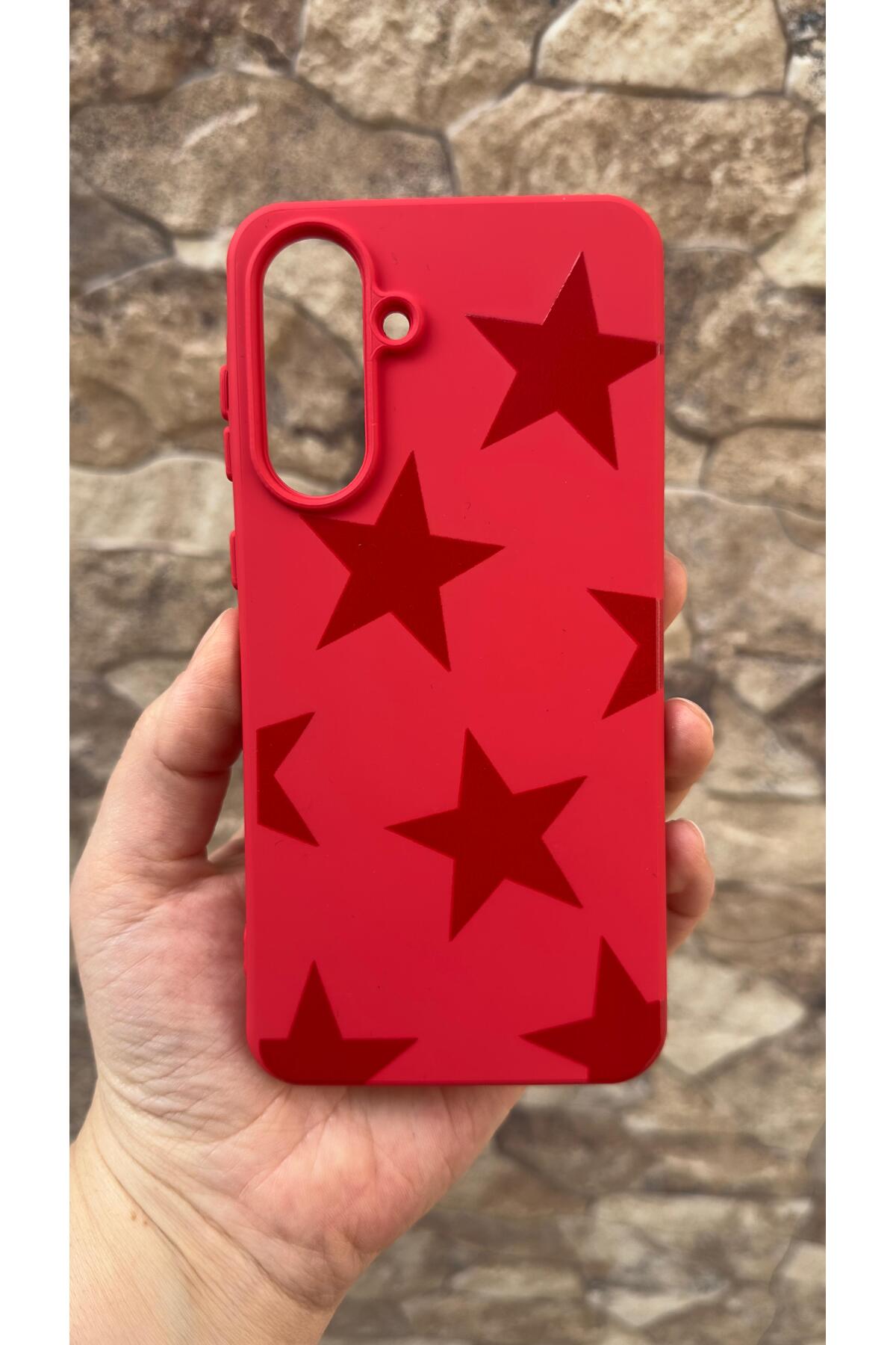 Samsung Galaxy A56 Uyumlu Kırmızı Star Silikon Darbe Emici Klasik Korumalı Rubber Kılıf