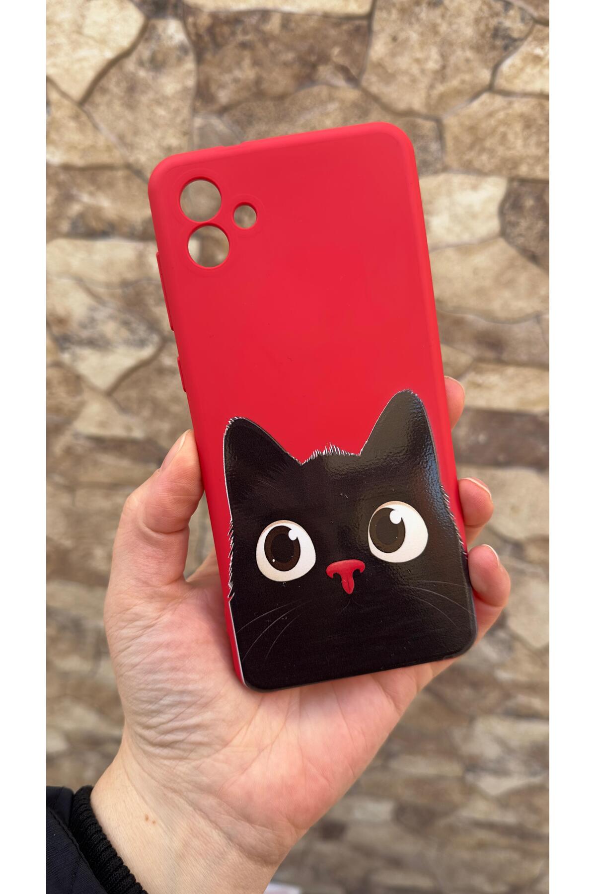 Samsung Galaxy A04 Uyumlu Sevimli Siyah Kedi Desenli Silikon Darbe Emici Klasik Korumalı Kılıf