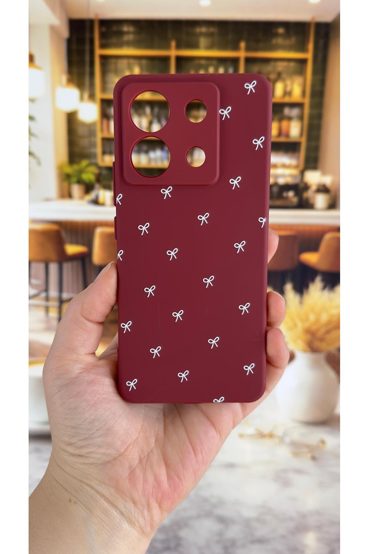 Redmi Note 13 Pro 5G Uyumlu Beyaz Fiyonk Desenli Silikon Darbe Emici Klasik Korumalı Rubber Kılıf