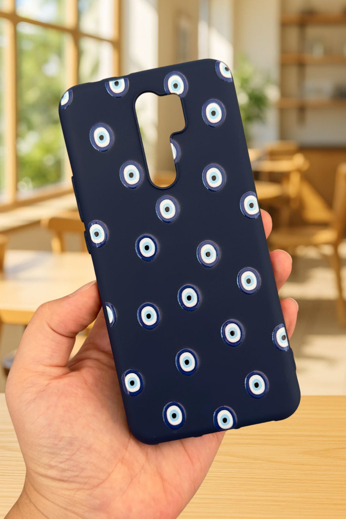 Xiaomi Redmi 9 Uyumlu Nazar Boncuk Desenli Silikon Darbe Emici Klasik Korumalı Rubber Kılıf