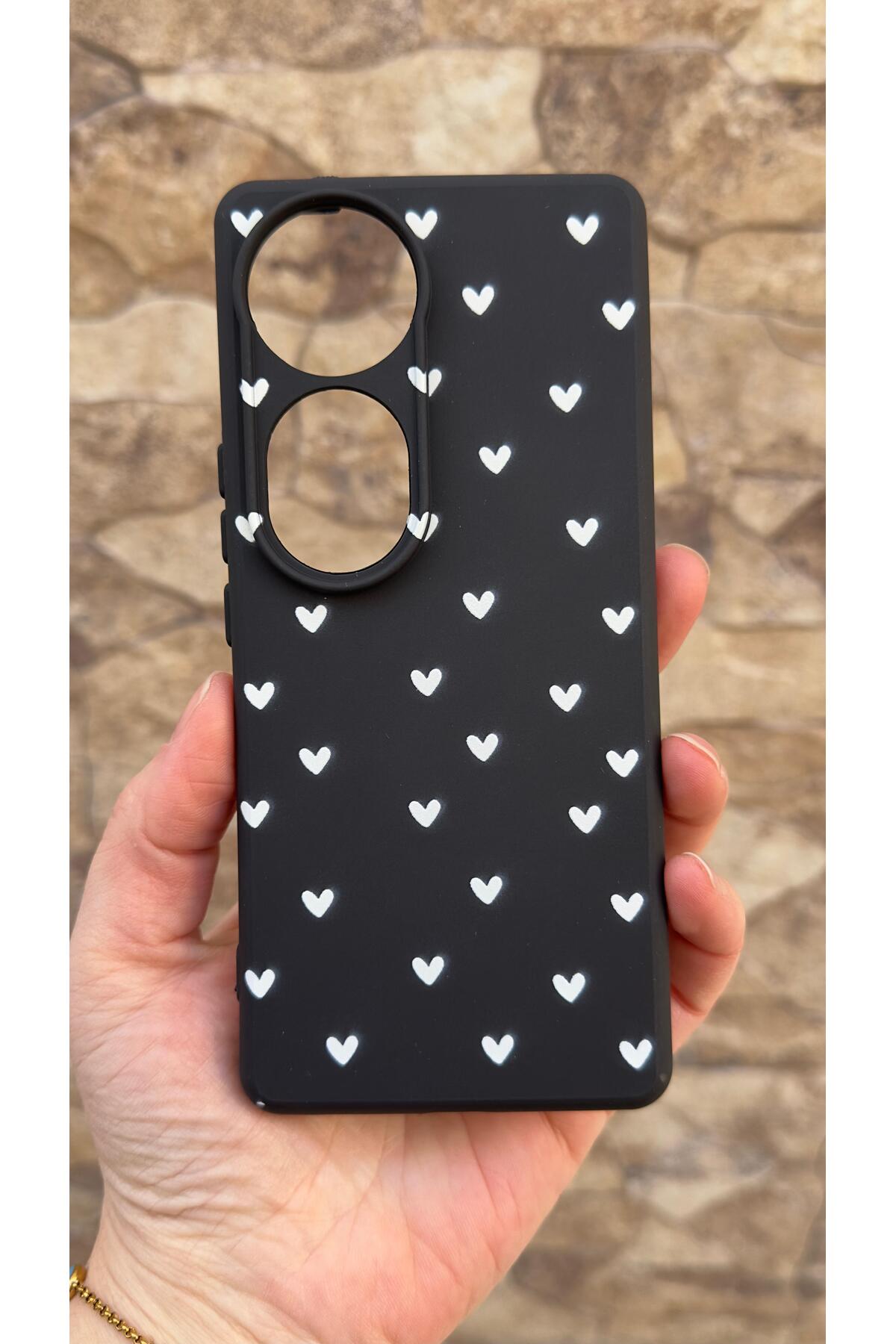 Vivo V40 5G Uyumlu Mini Beyaz Kalp Desenli Silikon Darbe Emici Klasik Korumalı Rubber Kılıf