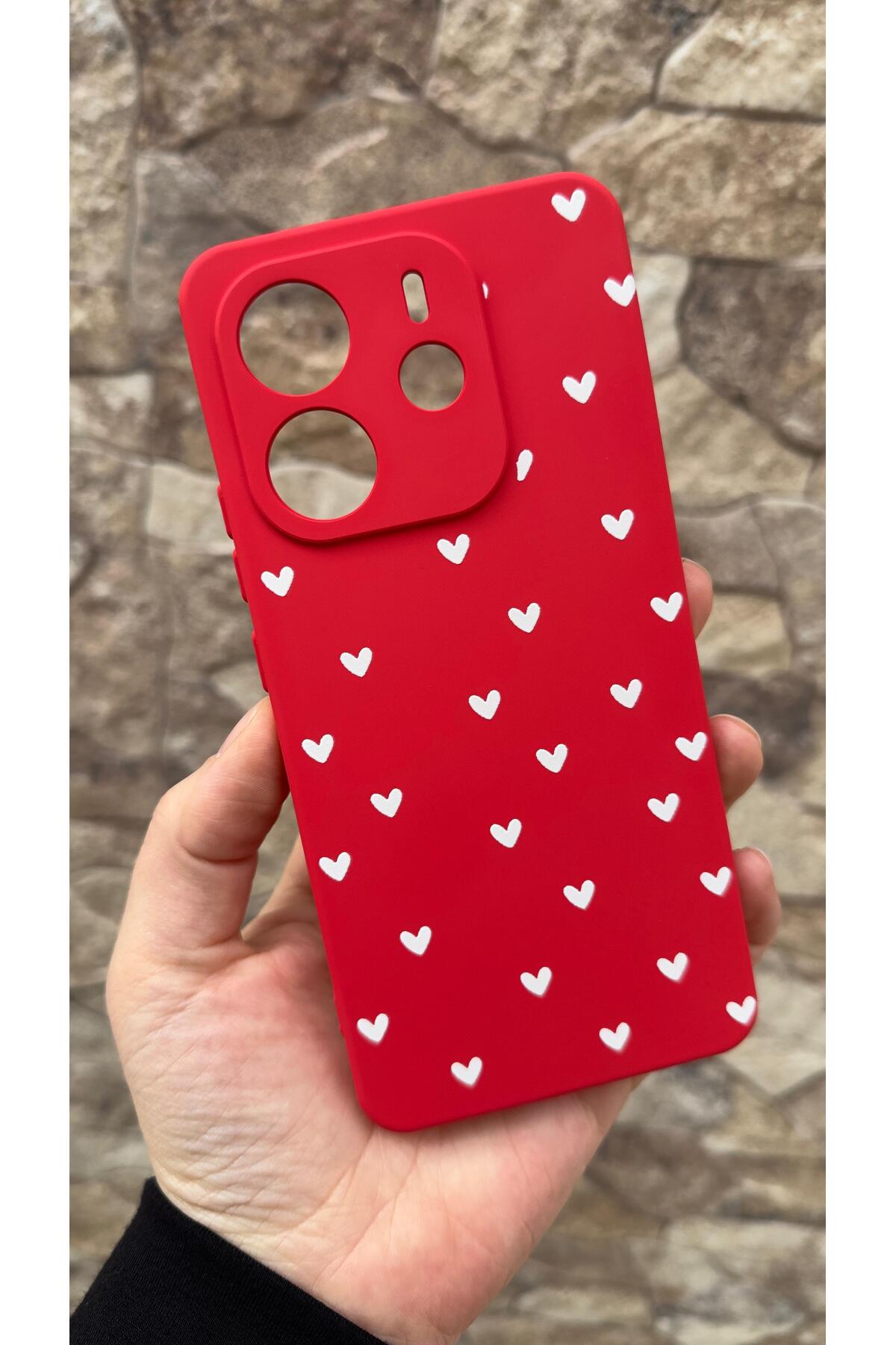 Redmi Note 14 Uyumlu Mini Beyaz Kalp Desenli Silikon Darbe Emici Klasik Korumalı Rubber Kılıf