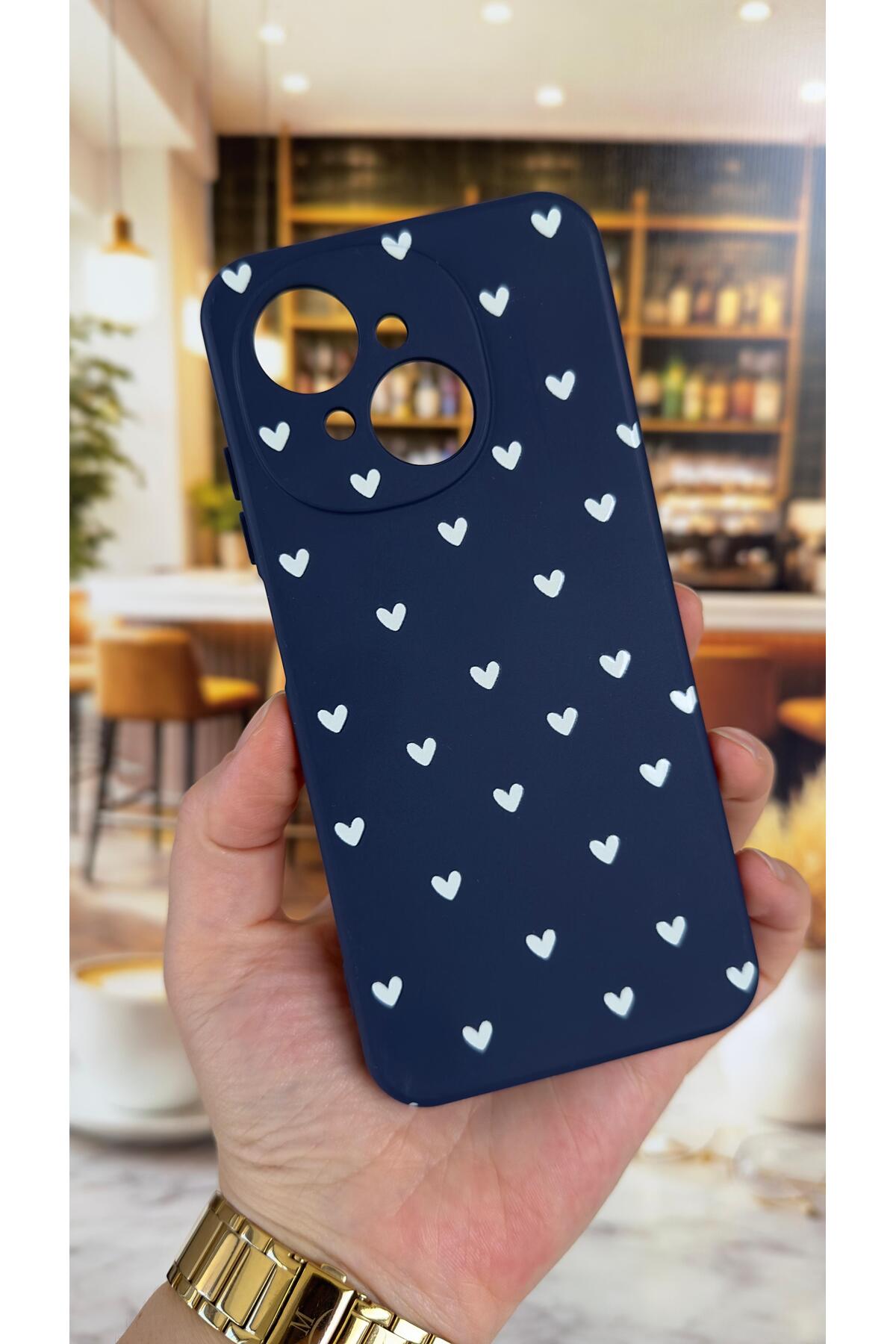 Tecno Spark Go1 Uyumlu Mini Beyaz Kalp Desenli Silikon Darbe Emici Klasik Korumalı Rubber Kılıf
