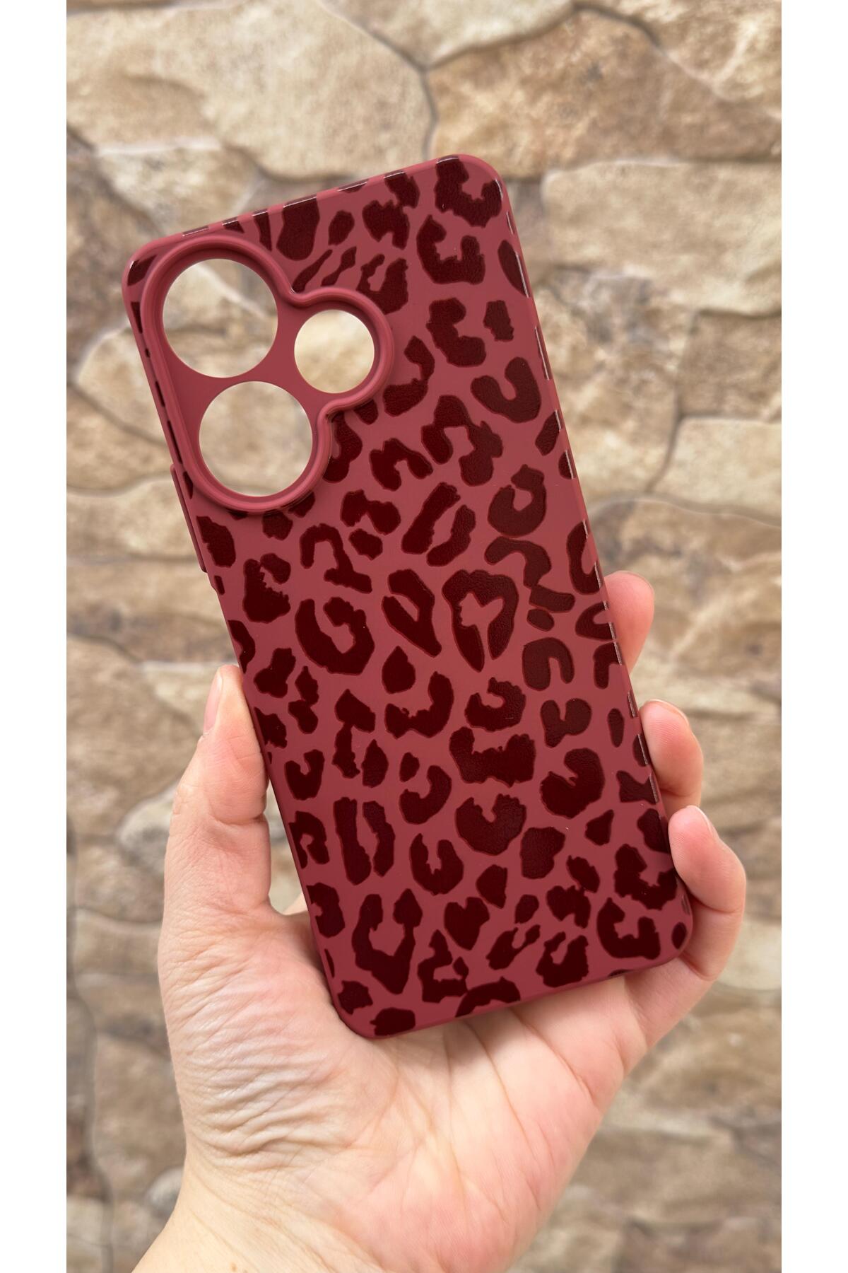Redmi 13 4G Uyumlu Leopar Desenli Silikon Darbe Emici Klasik Korumalı Rubber Kılıf