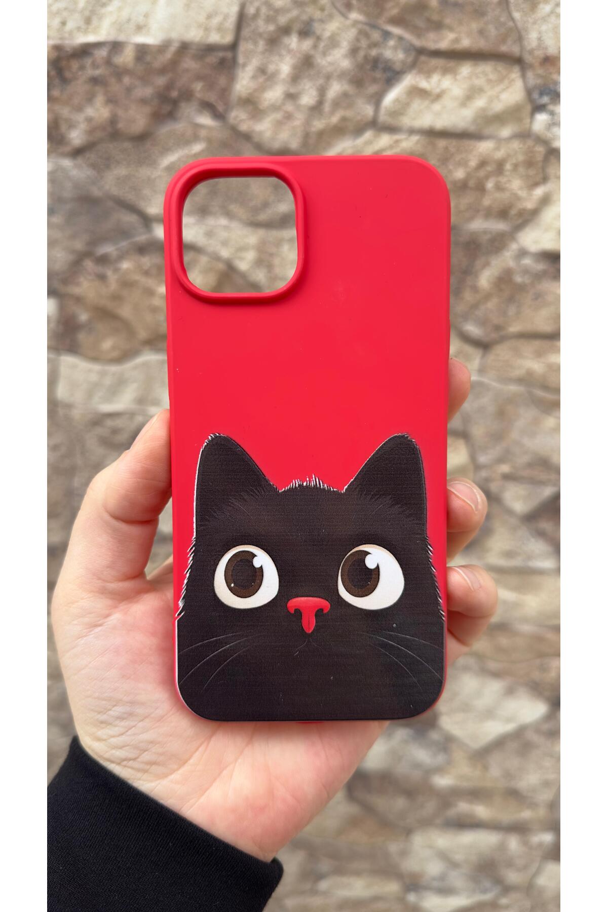 iPhone 11 Uyumlu Sevimli Siyah Kedi Desenli Silikon Darbe Emici Klasik Korumalı Rubber Kılıf