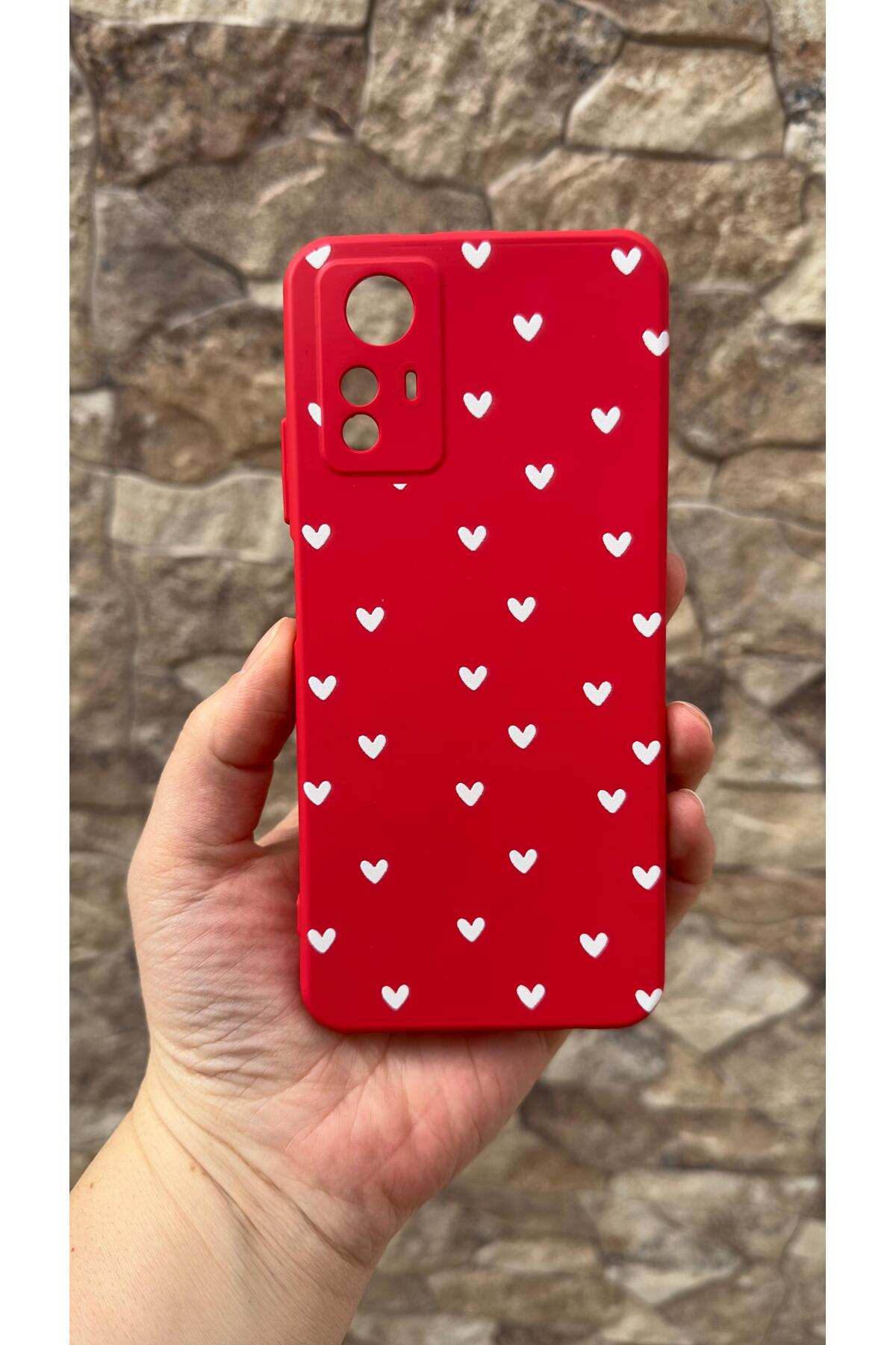 Redmi Note 12S Uyumlu Mini Beyaz Kalp Desenli Silikon Darbe Emici Klasik Korumalı Rubber Kılıf