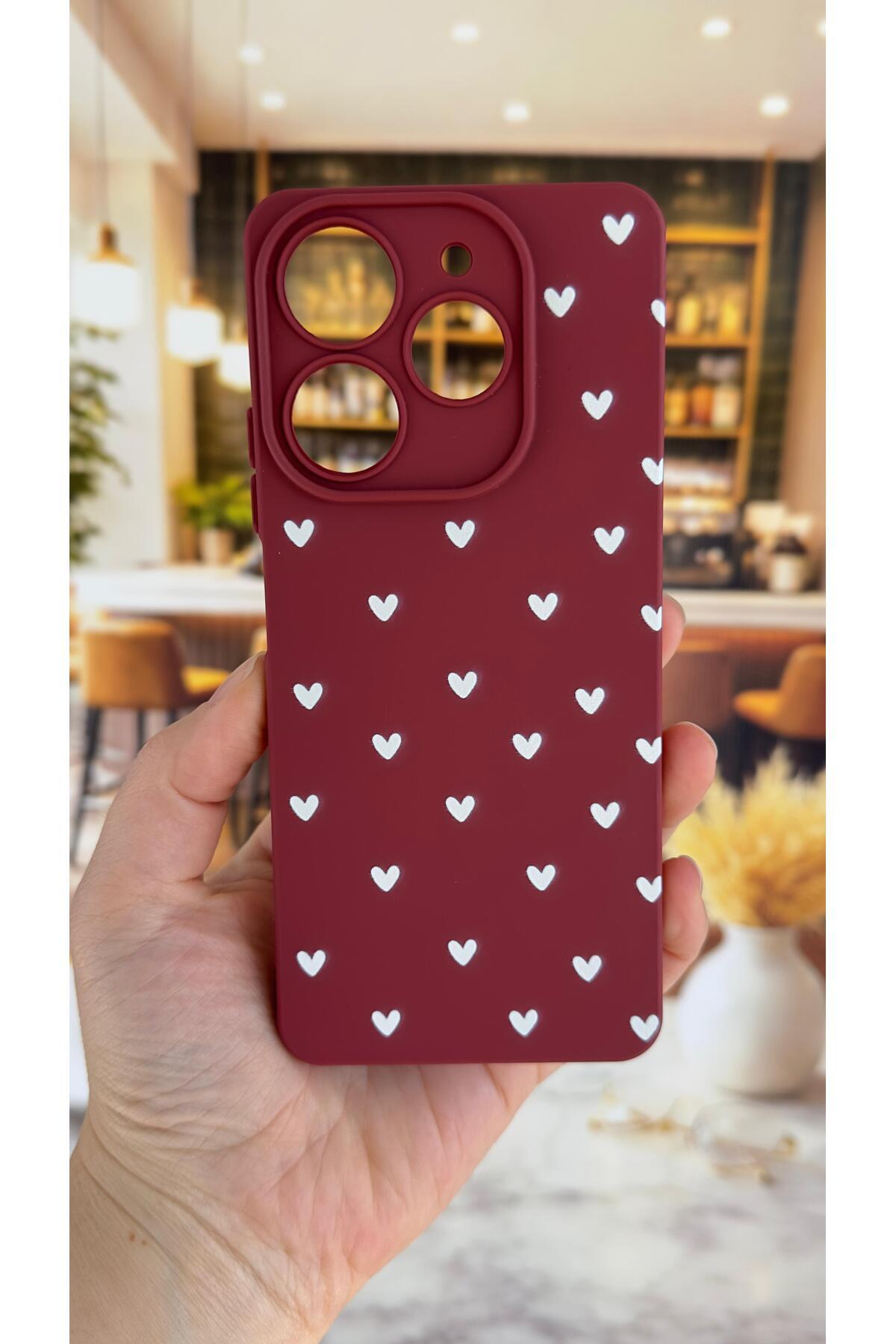 Tecno Spark 10 PRO Uyumlu Beyaz Kalp Desenli Silikon Darbe Emici Rubber Kılıf