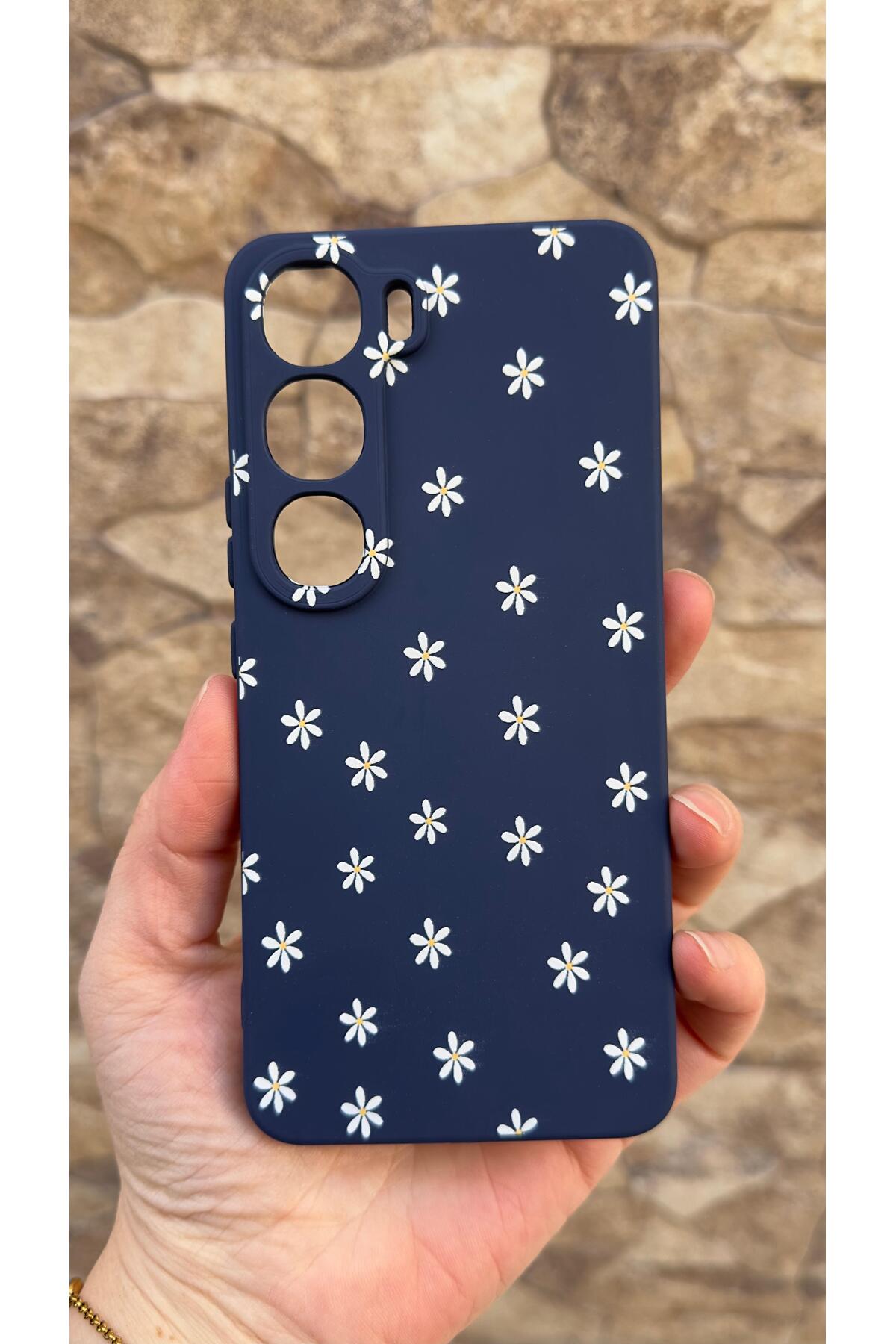 Vivo V40 Lite 5G Uyumlu Mini Papatya Desenli Silikon Darbe Emici Klasik Korumalı Rubber Kılıf