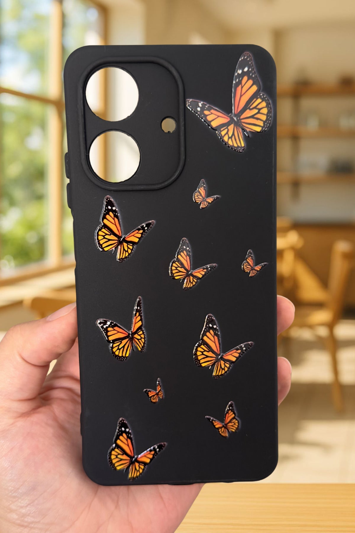 REALME NOTE 60 Uyumlu Turuncu Kelebek Desenli Silikon Darbe Emici Klasik Korumalı Rubber Kılıf