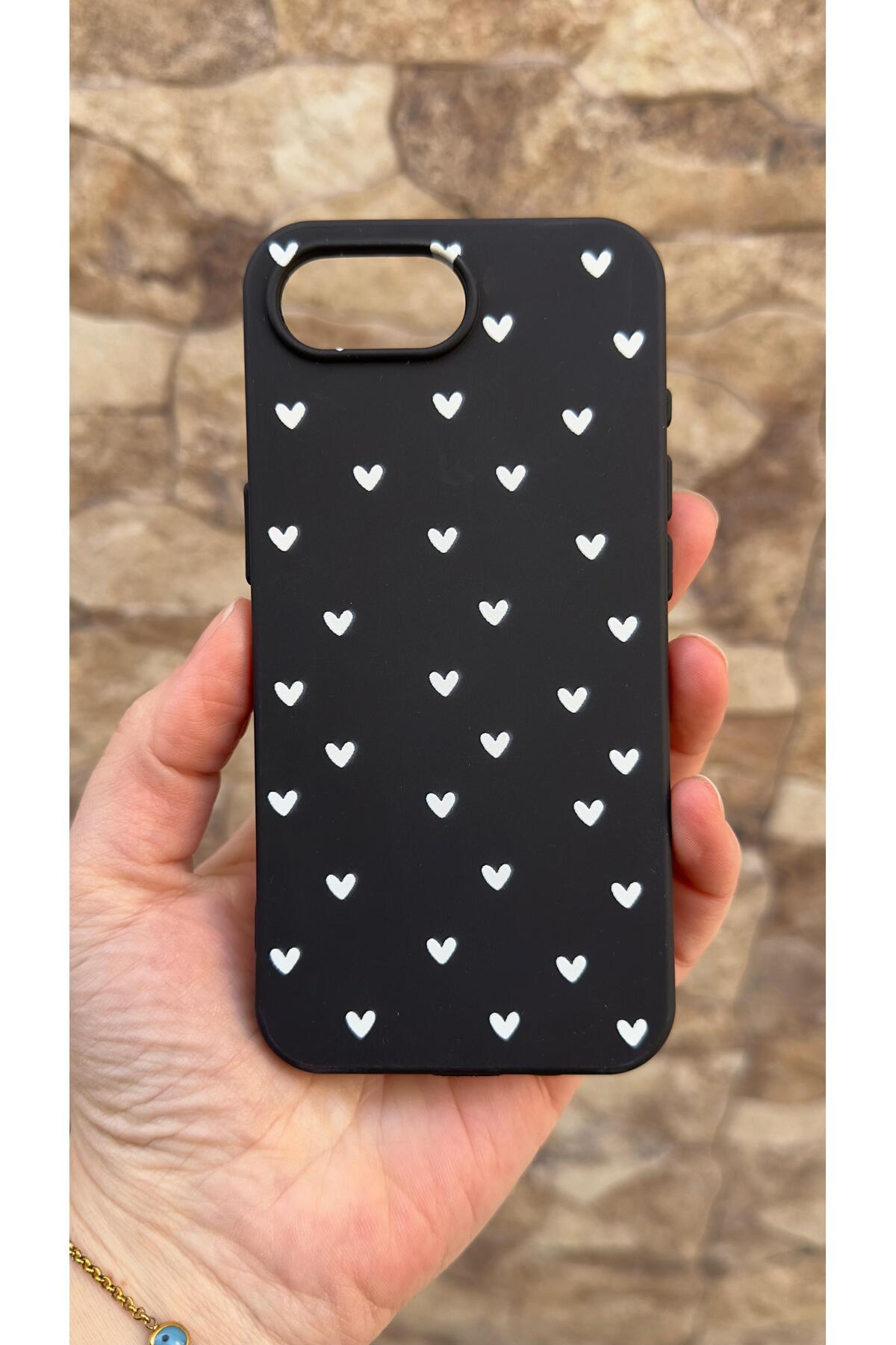 İphone 16E Uyumlu Mini Beyaz Kalp Desenli Silikon Darbe Emici Klasik Korumalı Rubber Kılıf