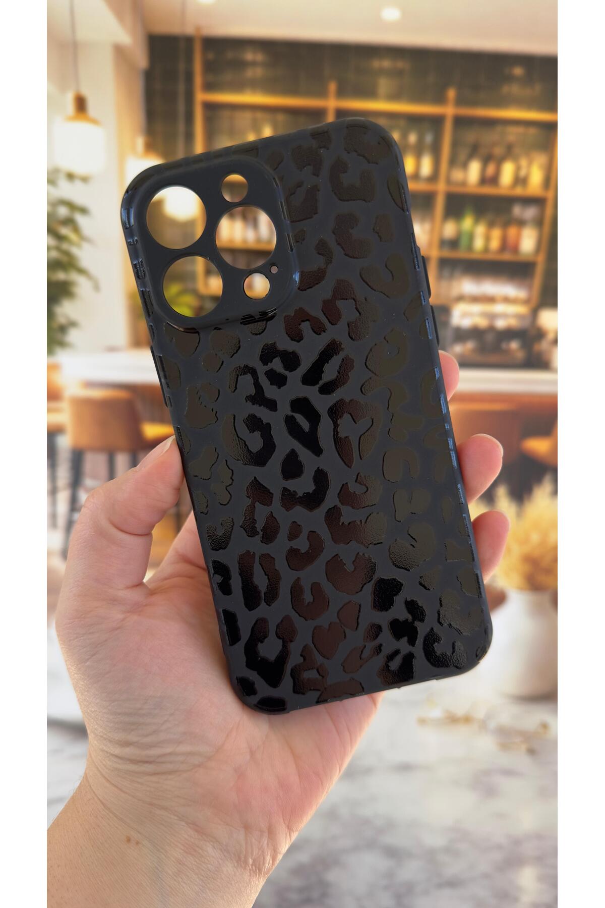 iPhone 14 Pro Max Uyumlu Leopar Desenli Silikon Darbe Emici Klasik Korumalı Rubber Kılıf