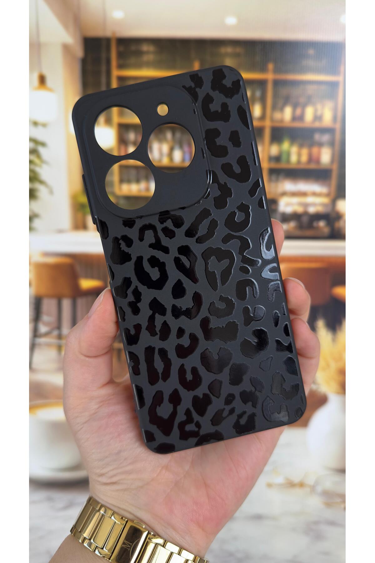 Tecno Spark 20/20C Uyumlu Leopar Desenli Silikon Darbe Emici Klasik Korumalı Rubber Kılıf