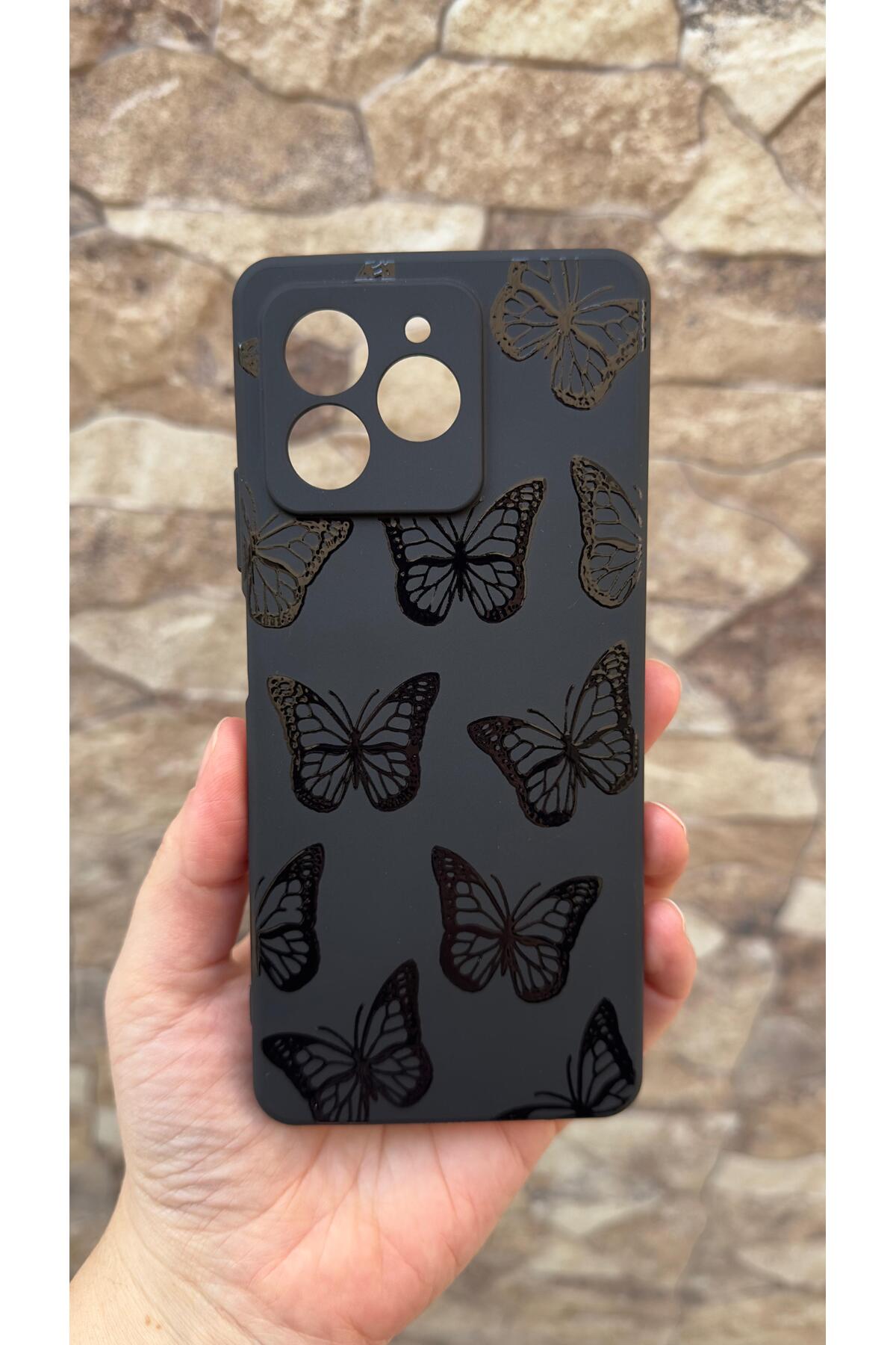 Omix X7 Uyumlu Siyah Kelebek Desenli Silikon Darbe Emici Klasik Korumalı Rubber Kılıf