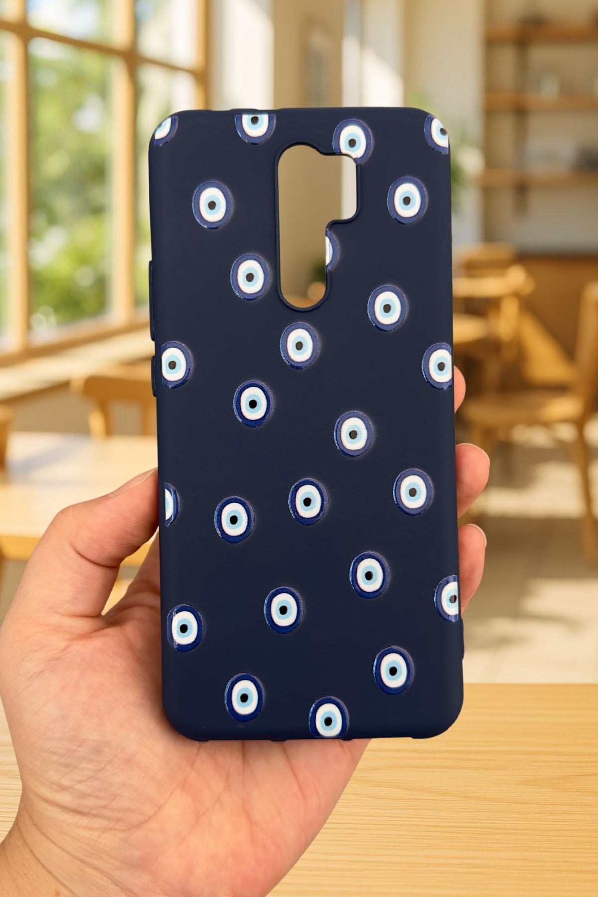 Xiaomi Redmi 9 Uyumlu Nazar Boncuk Desenli Silikon Darbe Emici Klasik Korumalı Rubber Kılıf