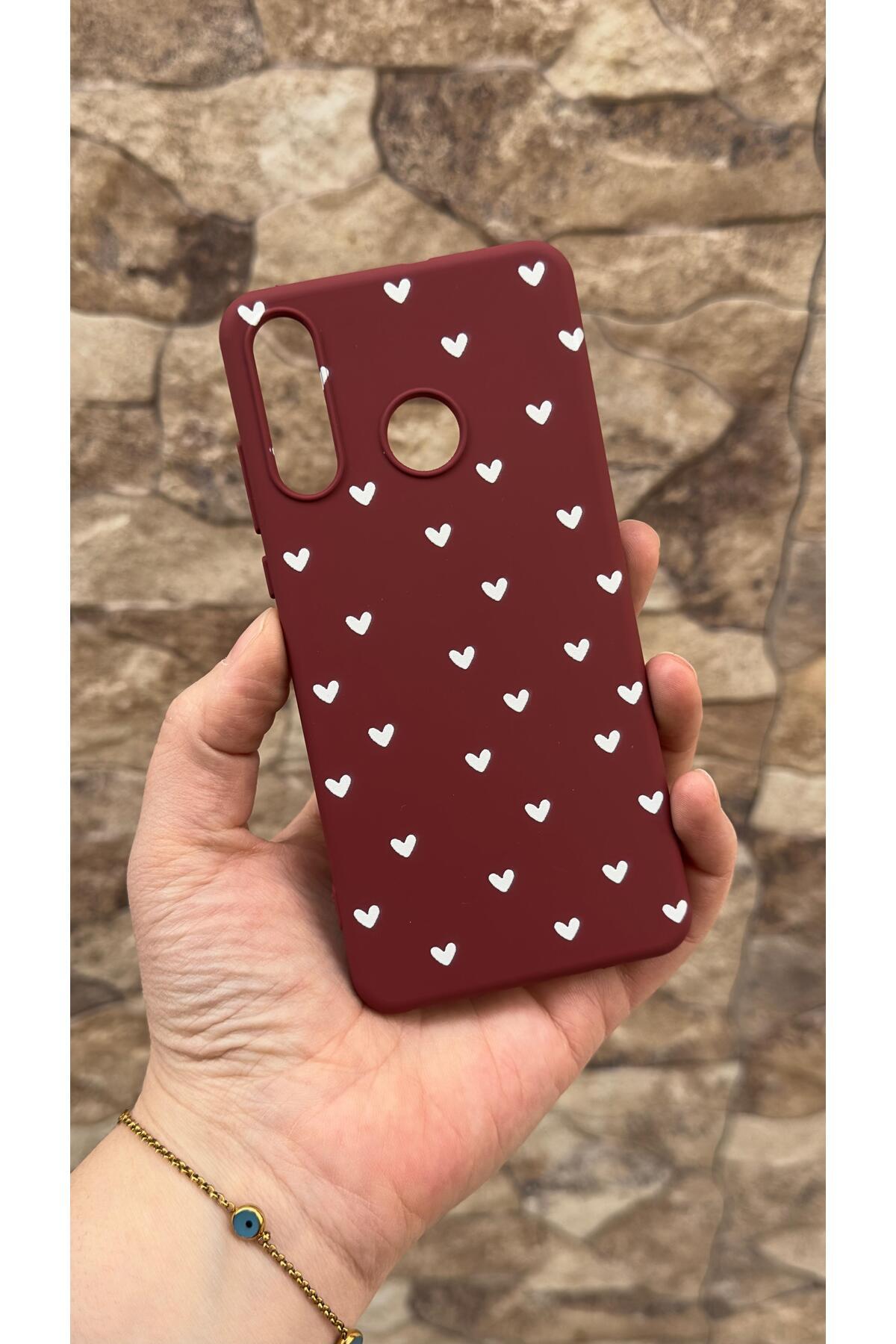 Huawei P30 Lite Uyumlu Beyaz Kalp Desenli Silikon Darbe Emici Klasik Korumalı Rubber Kılıf