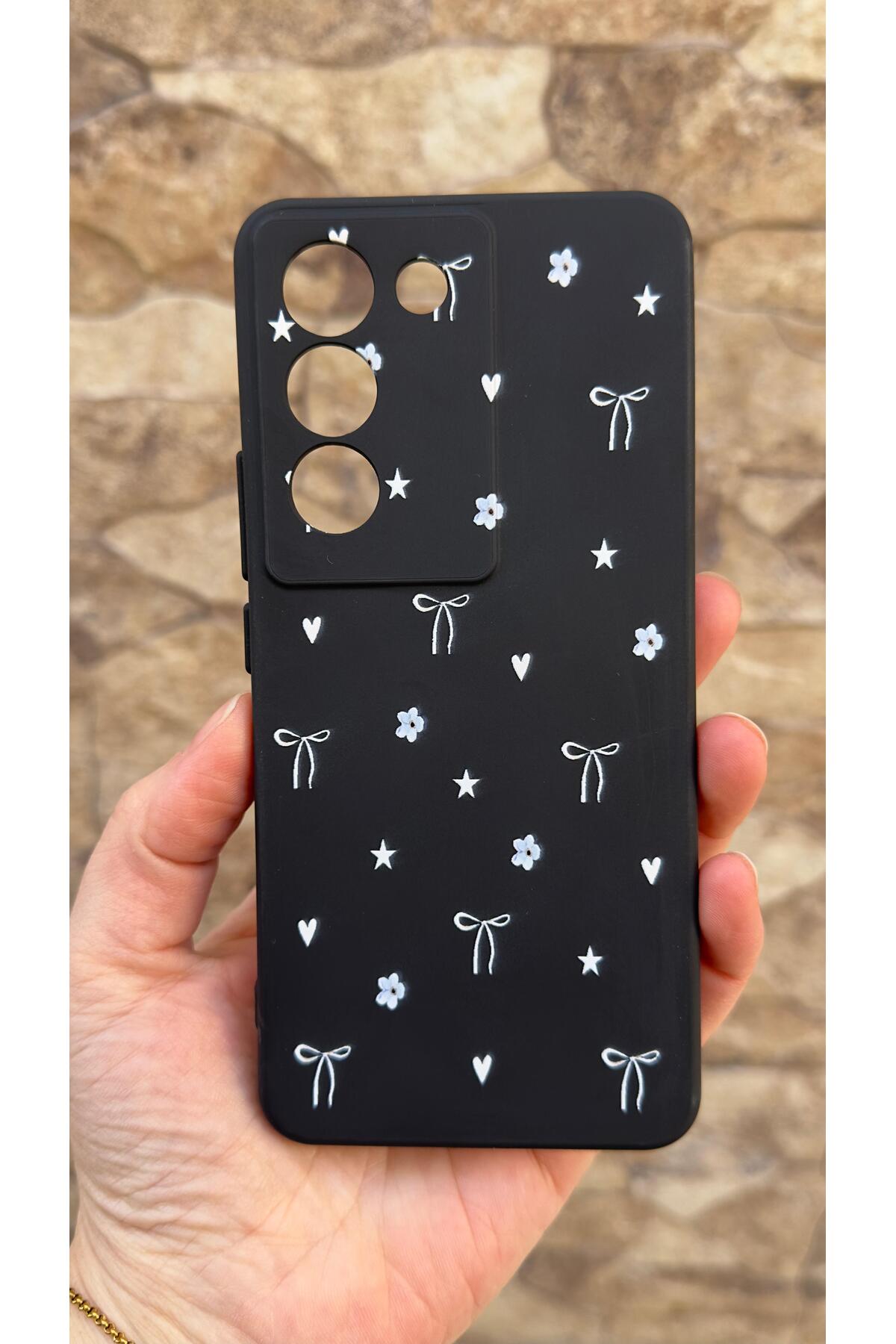 Vivo V30 Lite Uyumlu Mini Fiyonk Desenli Silikon Darbe Emici Klasik Korumalı Rubber Kılıf