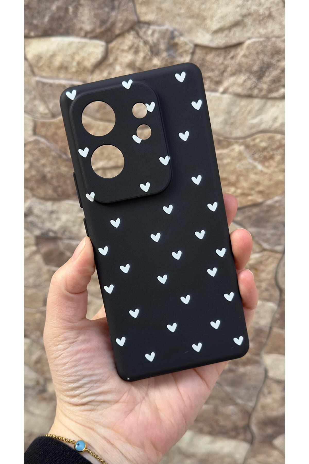İnfinix Zero 30 4g Uyumlu Mini Beyaz Kalp Desenli Silikon Darbe Emici Klasik Korumalı Rubber Kılıf