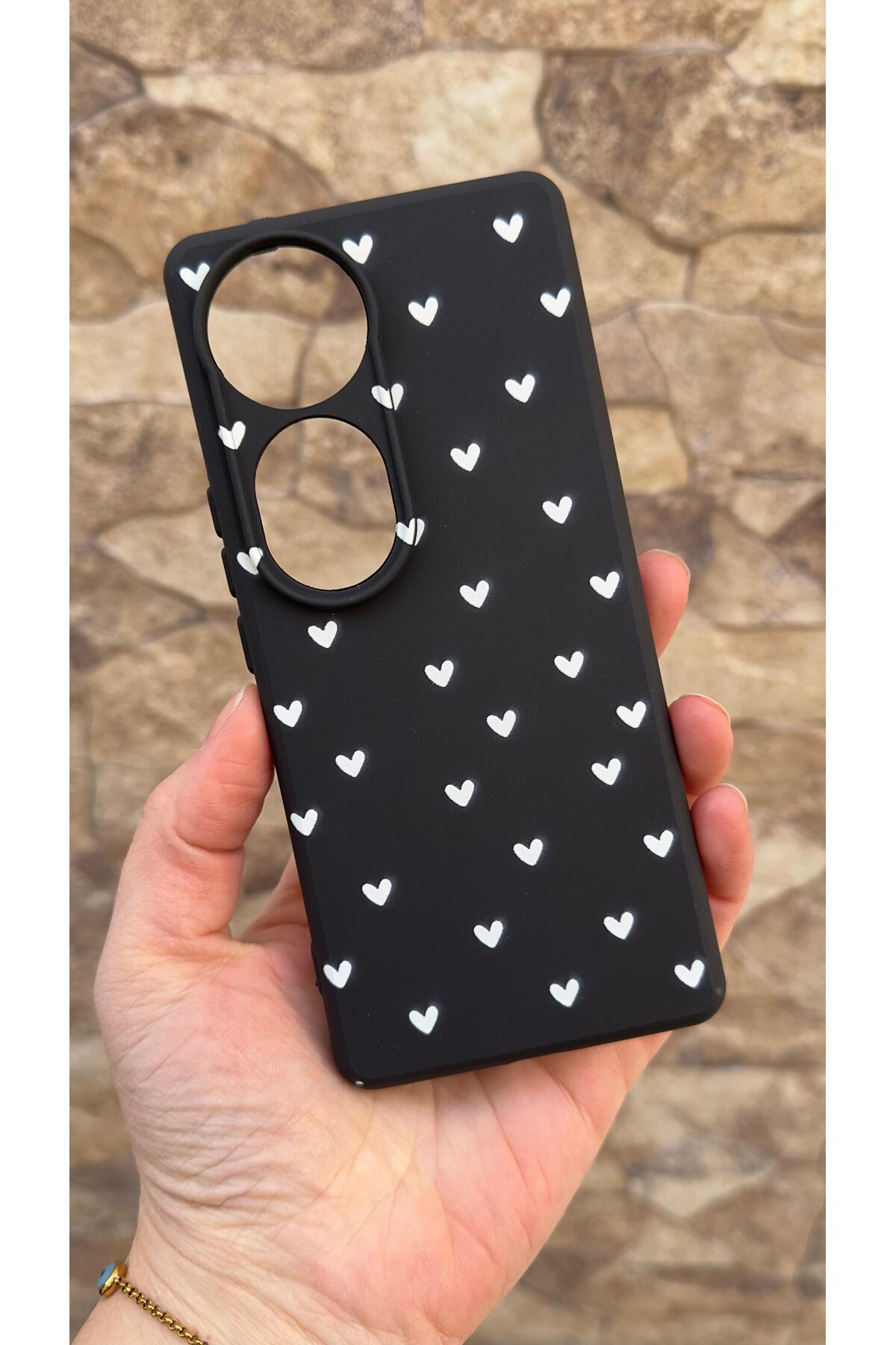 Vivo V40 5G Uyumlu Mini Beyaz Kalp Desenli Silikon Darbe Emici Klasik Korumalı Rubber Kılıf