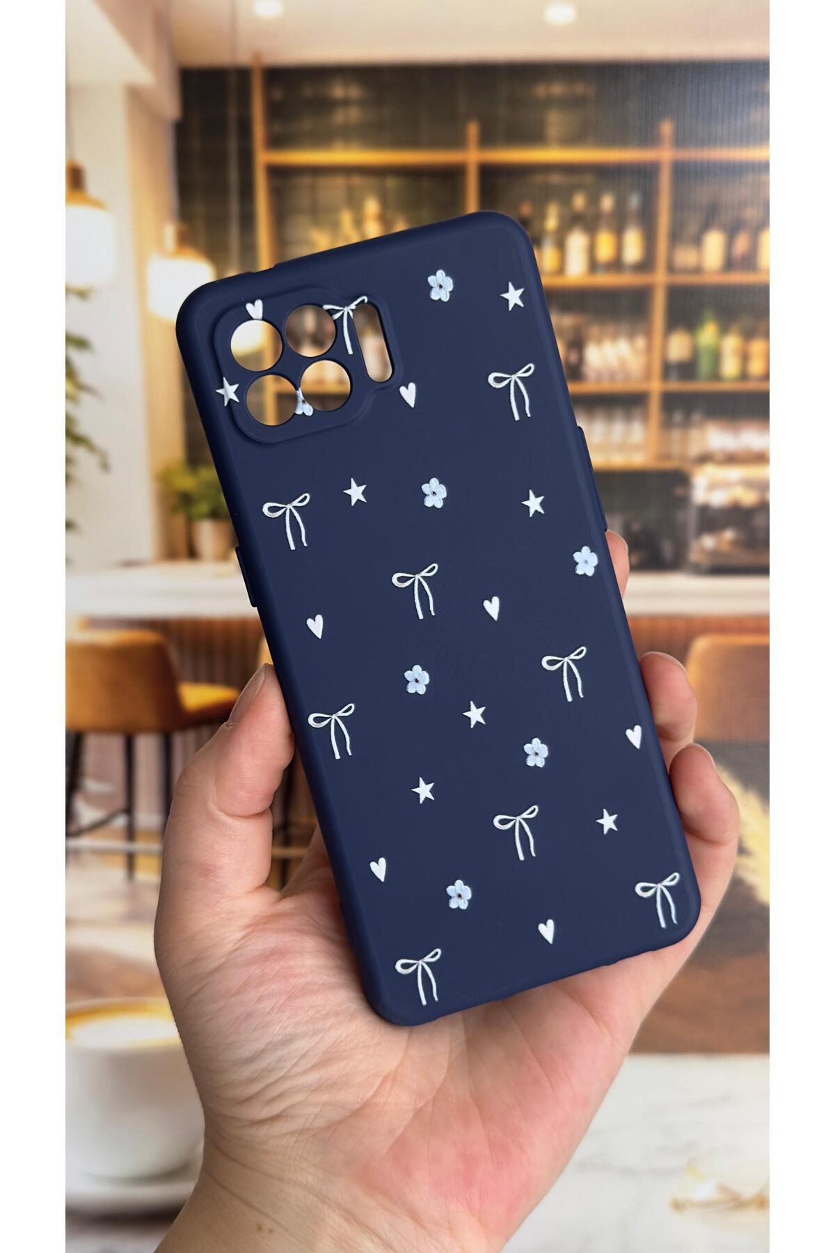 OPPO Reno 4 Lite Uyumlu Mini Fiyonk Desenli Silikon Darbe Emici Klasik Korumalı Rubber Kılıf