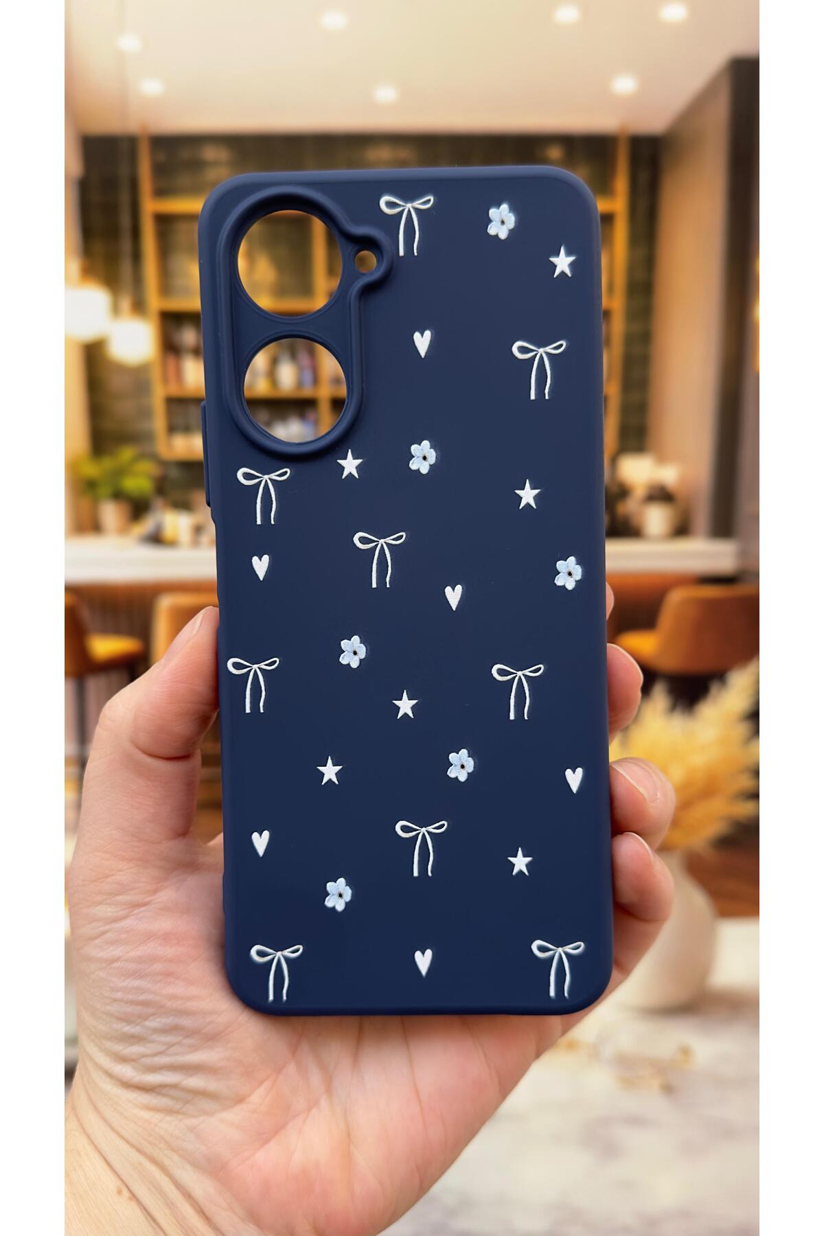 Realme 10 Uyumlu Mini Fiyonk Desenli Silikon Darbe Emici Klasik Korumalı Rubber Kılıf