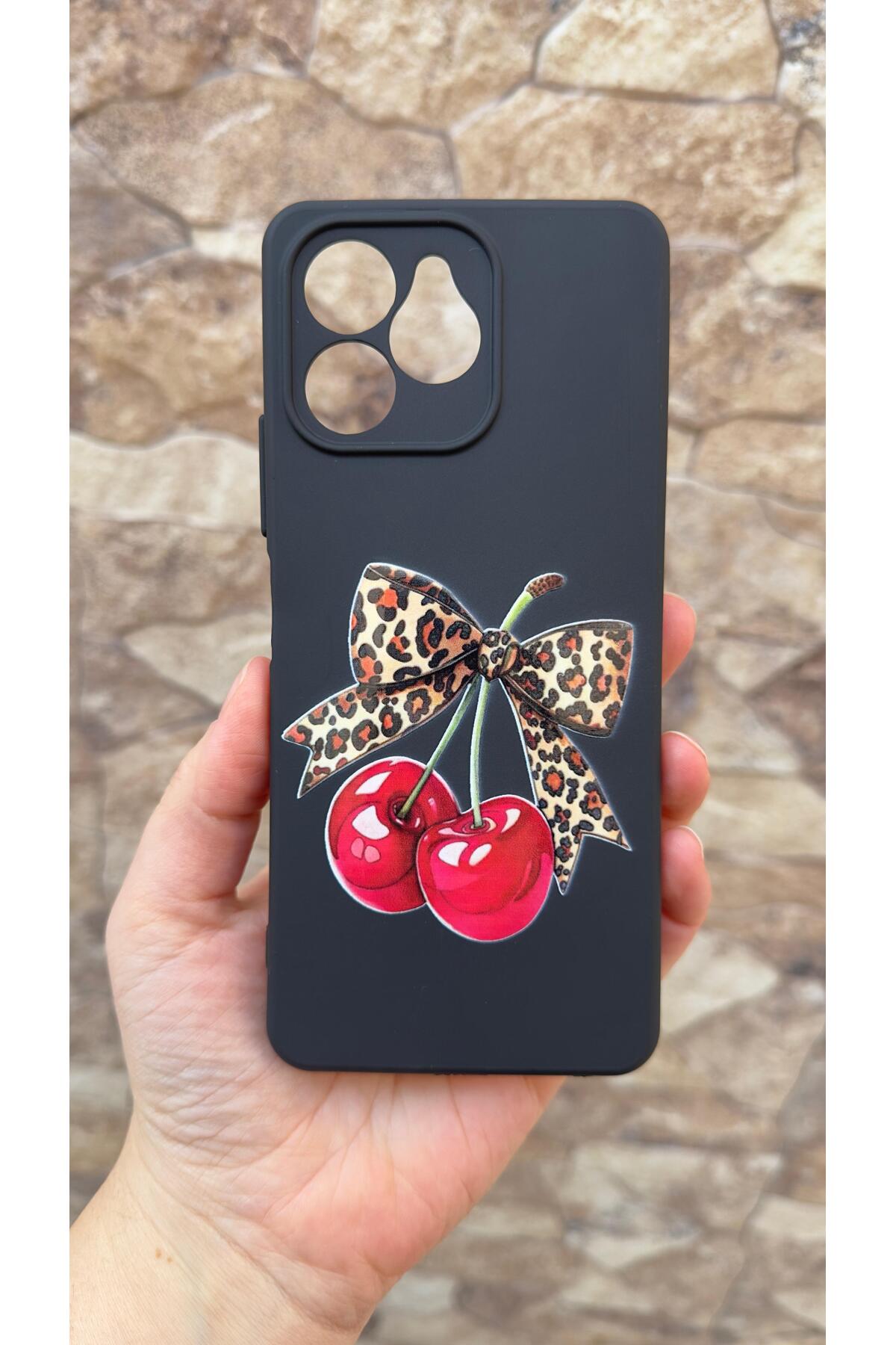 Omix X6 Uyumlu Kiraz Fiyonk Leopar Desenli Silikon Darbe Emici Klasik Korumalı Rubber Kılıf 277