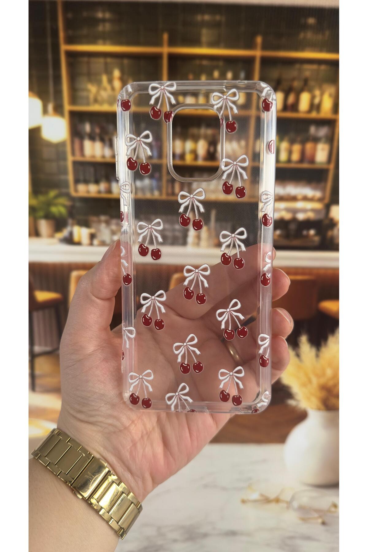 Redmi Note 9 Pro Uyumlu Kiraz Desenli Şeffaf Darbe Emici Kamera Korumalı Clear Kılıf