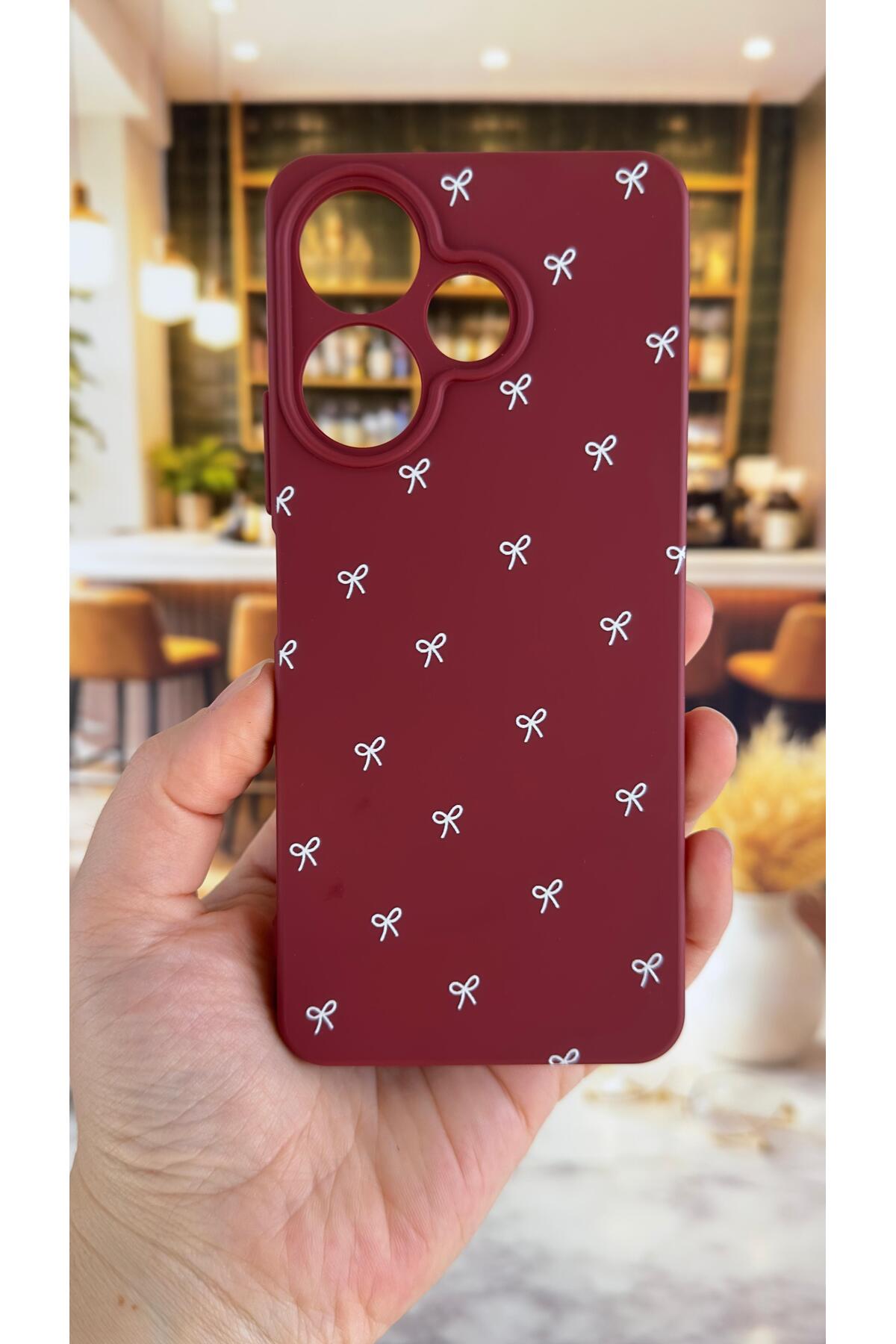Xiaomi Redmi 13 4G Uyumlu Beyaz Fiyonk Desenli Silikon Darbe Emici Klasik Korumalı Rubber Kılıf