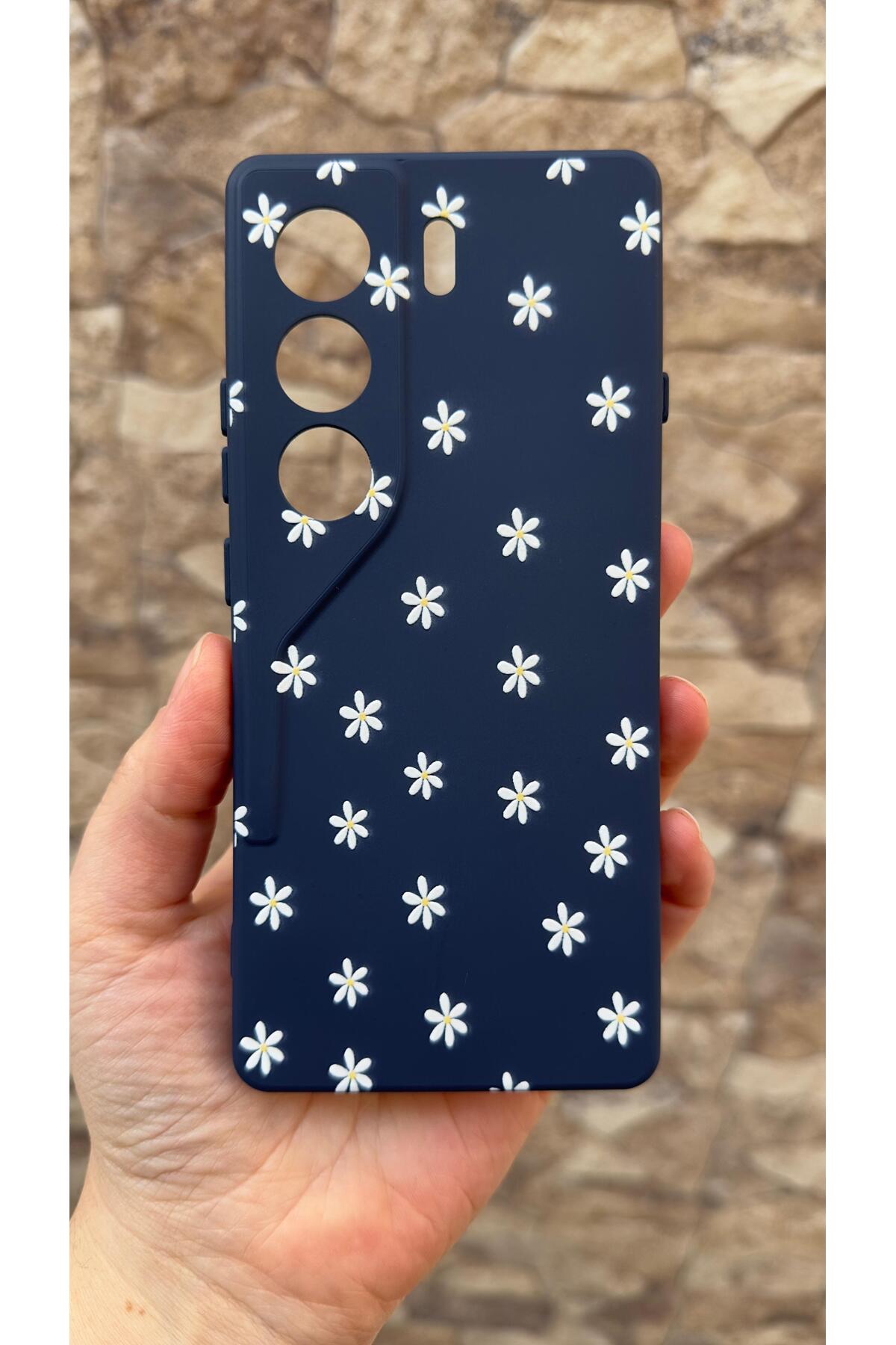 Tecno Camon 40 Uyumlu Mini Papatya Desenli Silikon Darbe Emici Klasik Korumalı Rubber Kılıf