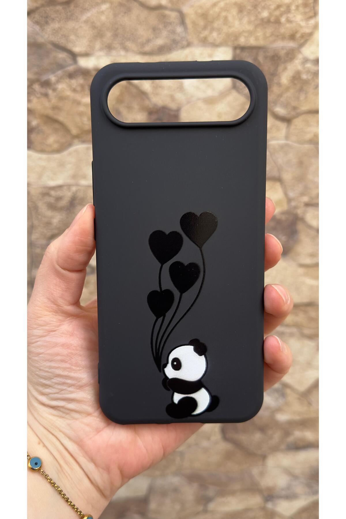 Tecno Spark Slim Uyumlu Kalpli Panda Desenli Silikon Darbe Emici Klasik Korumalı Rubber Kılıf
