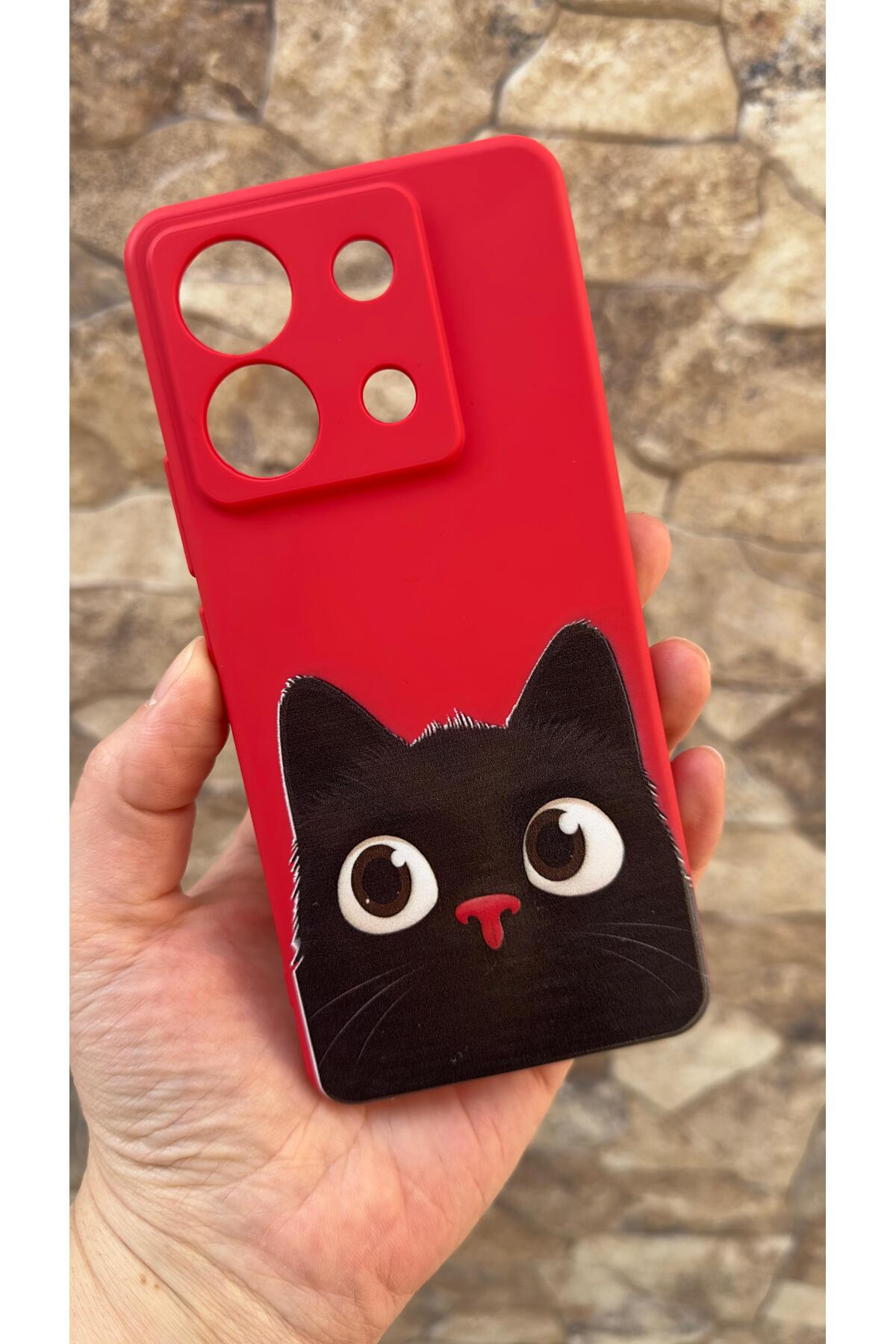 Redmi Note 13 Pro 5G Uyumlu Sevimli Siyah Kedi Desenli Silikon Darbe Emici Klasik Korumalı Kılıf