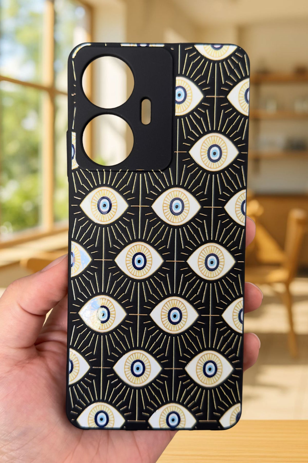 Realme C55 Uyumlu Evıl Eye Desenli Silikon Darbe Emici Klasik Korumalı Rubber Kılıf