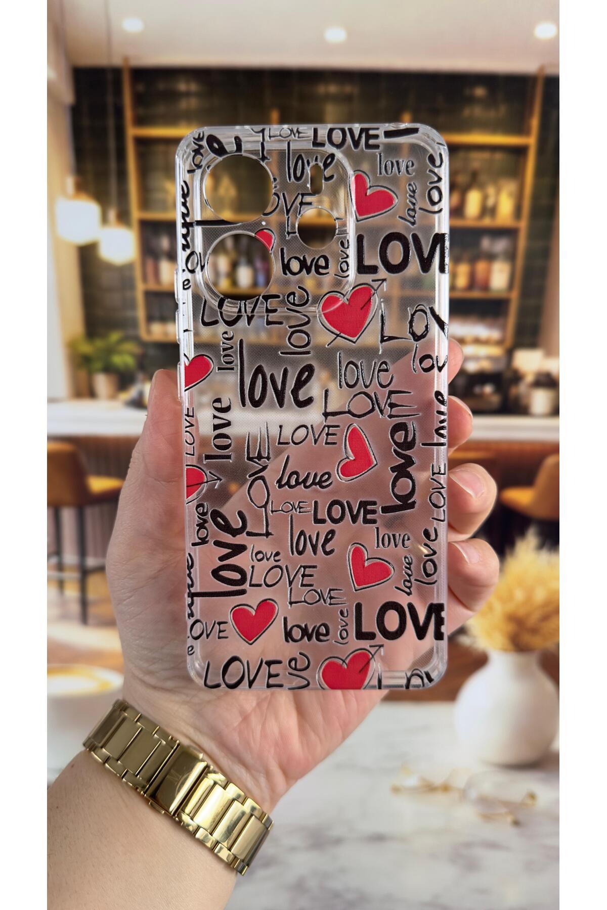Redmi Note 14 Uyumlu Love Yazı Desenli Şeffaf Darbe Emici Kamera Korumalı Clear Kılıf