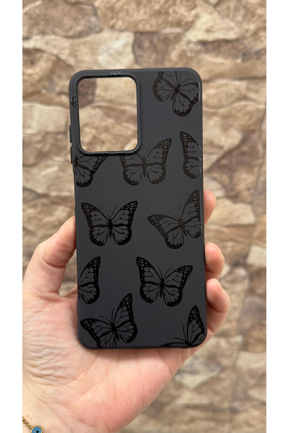 Casper Via M40 Uyumlu Siyah Kelebek Desenli Silikon Darbe Emici Klasik Korumalı Rubber Kılıf