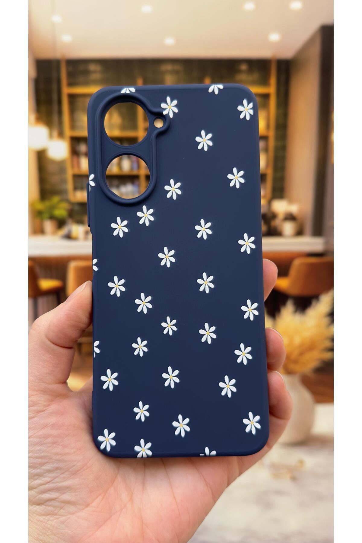 Realme 10 Uyumlu Mini Papatya Desenli Silikon Darbe Emici Klasik Korumalı Rubber Kılıf