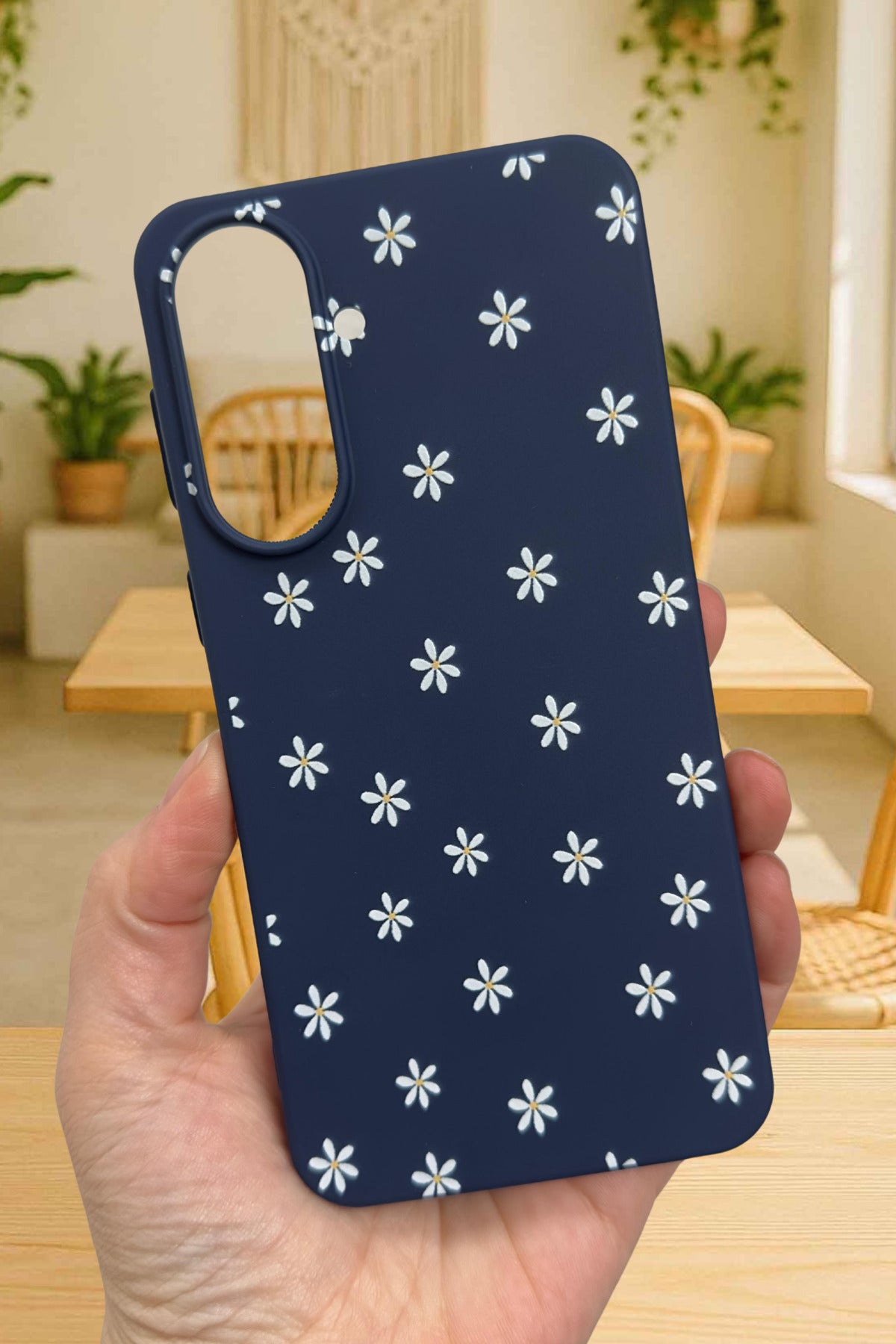 Samsung Galaxy A37 Uyumlu Mini Papatya Desenli Silikon Darbe Emici Klasik Korumalı Rubber Kılıf
