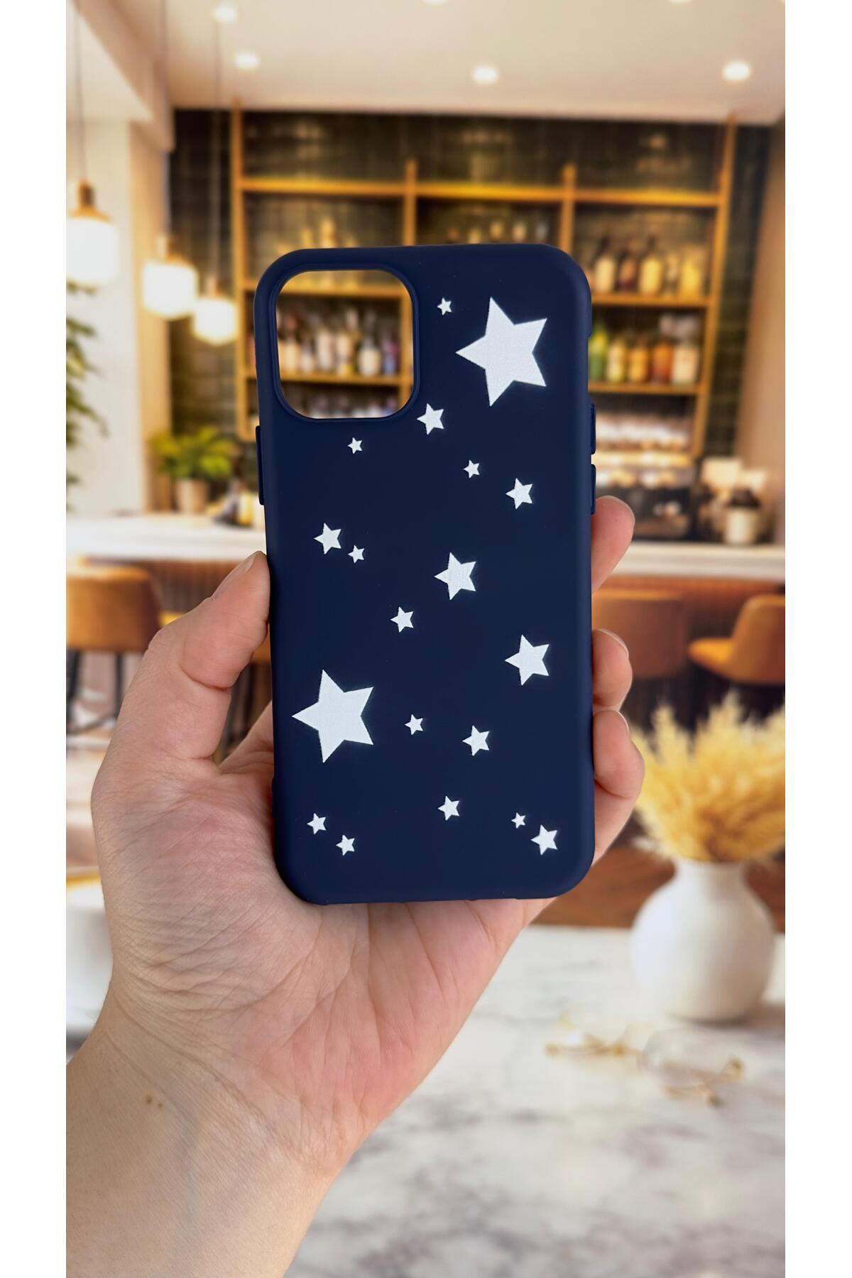 Iphone 11 Pro Max Uyumlu Mini Yıldız Desenli Silikon Darbe Emici Klasik Korumalı Rubber Kılıf