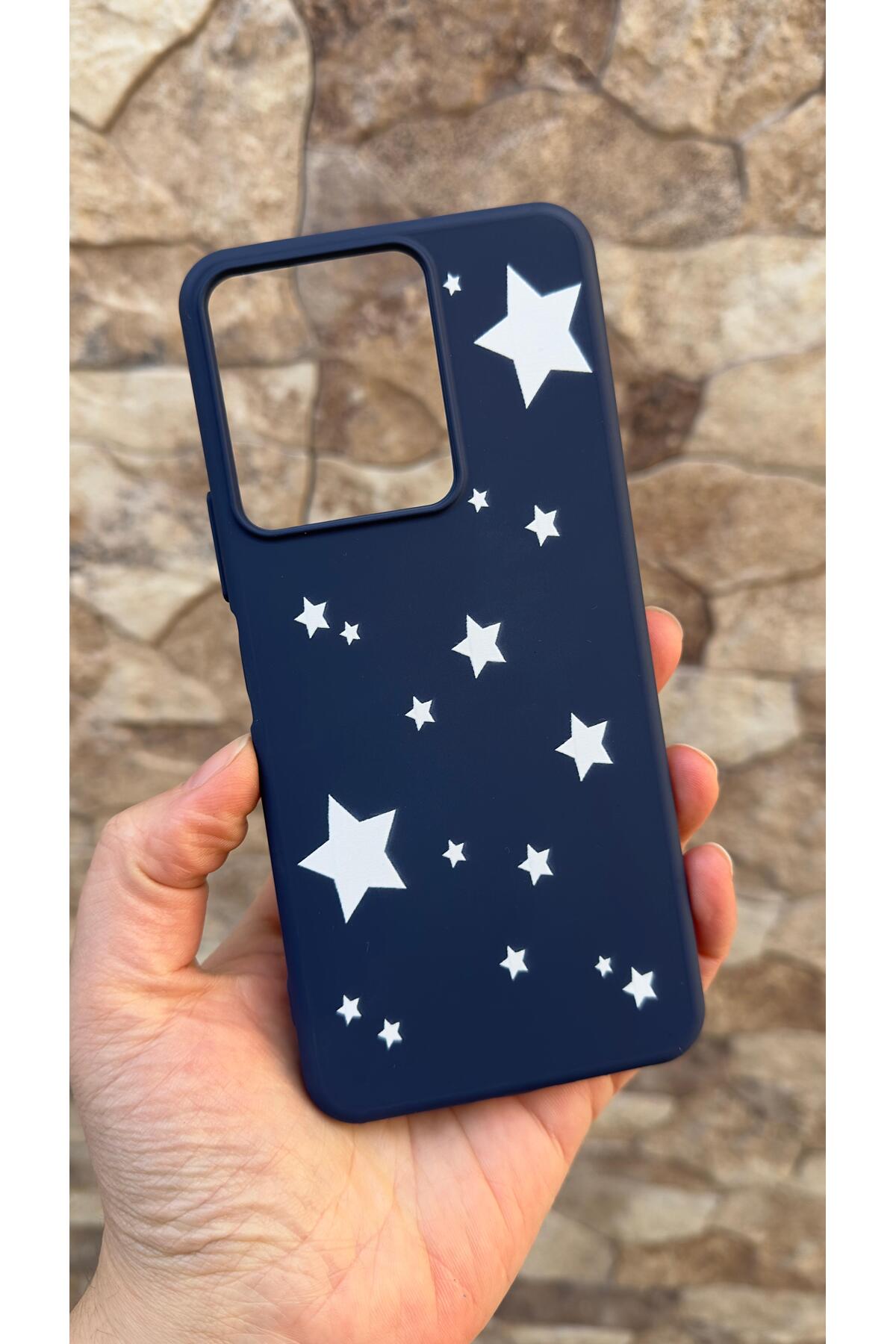 VİVO Y35 Uyumlu Mini Yıldız Desenli Silikon Darbe Emici Klasik Korumalı Rubber Kılıf
