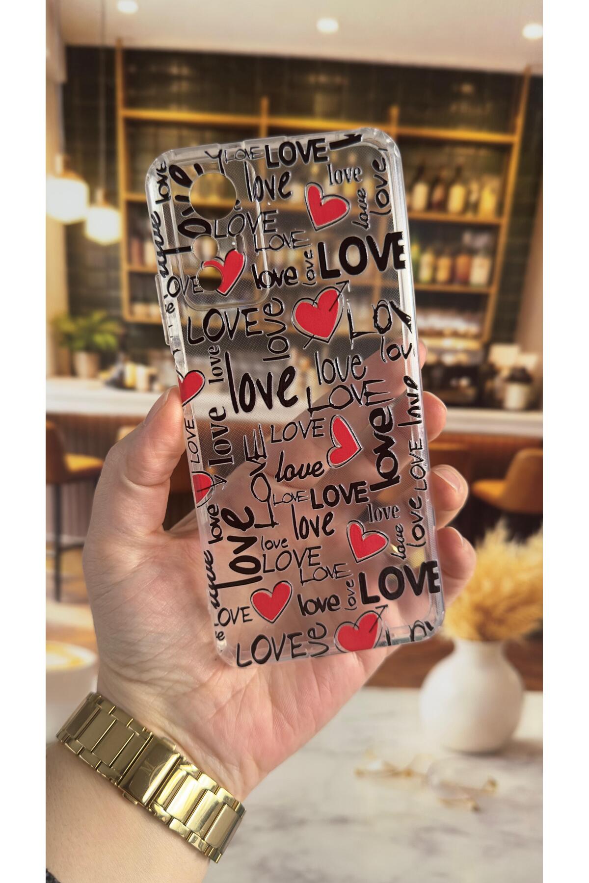 Xiaomi Redmi Note 12S Uyumlu Love Yazı Desenli Şeffaf Darbe Emici Kamera Korumalı Clear Kılıf
